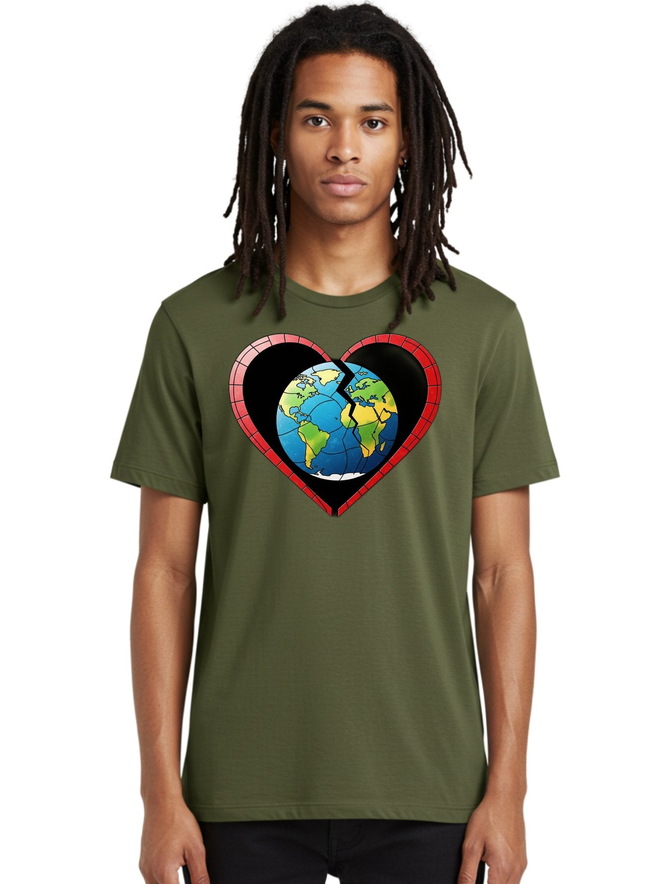 Broken-Heart-Earth Men'S Graphic Tee, 100% Cotton, Comfortable Casual Summer Wear, Machine Washable, Heart-Shaped Earth, Broken Earth, Fractured Globe, Cracked Heart, World Map, Earth Love, Environmental Concern, Global Unity Baa237 30