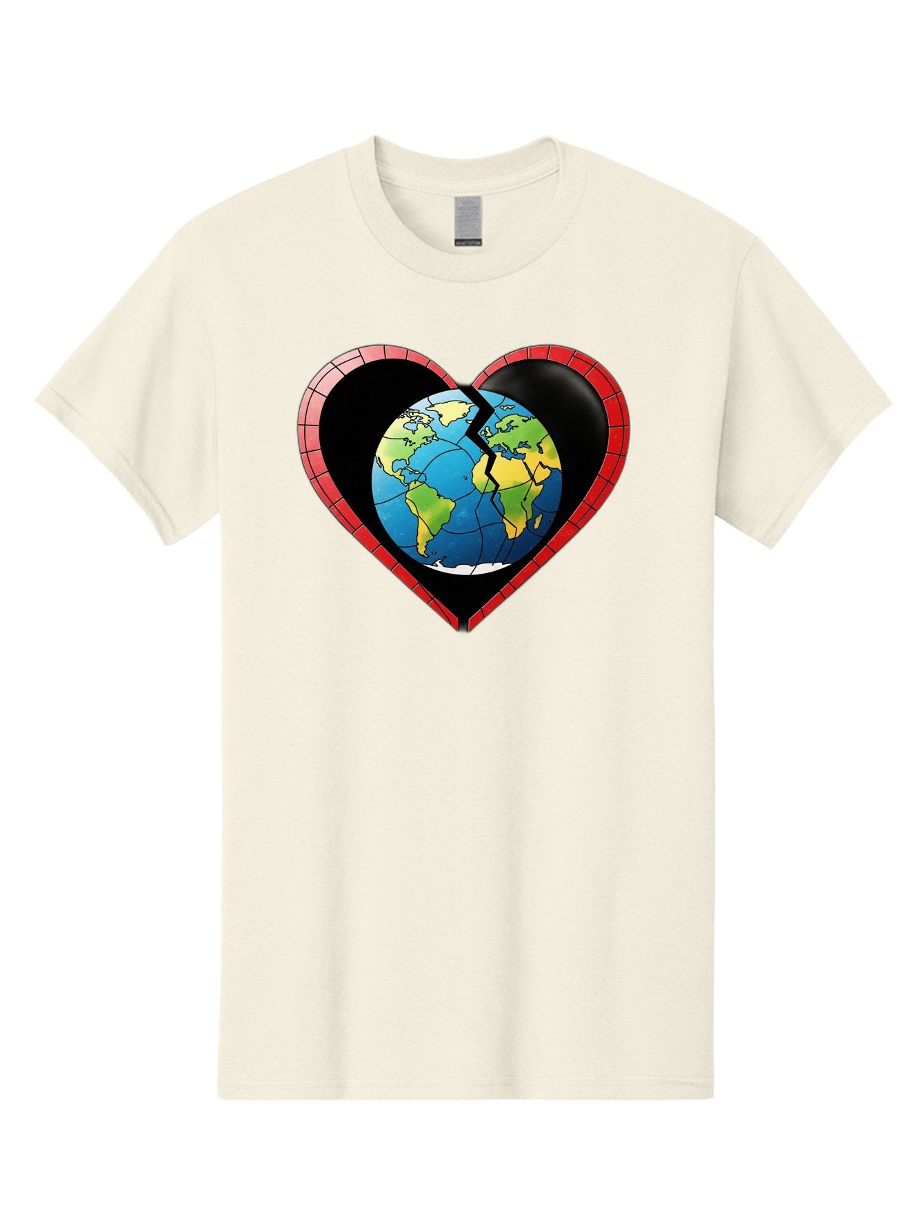 Broken-Heart-Earth Men'S Graphic Tee, 100% Cotton, Comfortable Casual Summer Wear, Machine Washable, Heart-Shaped Earth, Broken Earth, Fractured Globe, Cracked Heart, World Map, Earth Love, Environmental Concern, Global Unity Baa237 5
