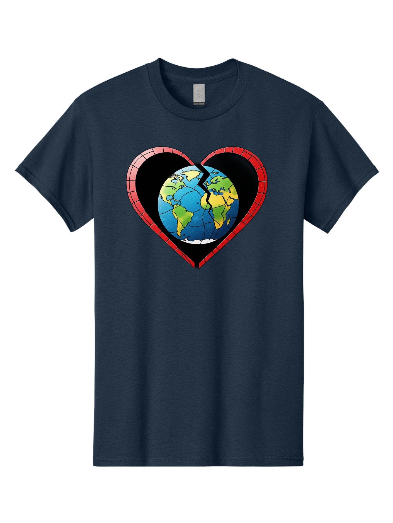 Broken-Heart-Earth Men'S Graphic Tee, 100% Cotton, Comfortable Casual Summer Wear, Machine Washable, Heart-Shaped Earth, Broken Earth, Fractured Globe, Cracked Heart, World Map, Earth Love, Environmental Concern, Global Unity Baa237 11