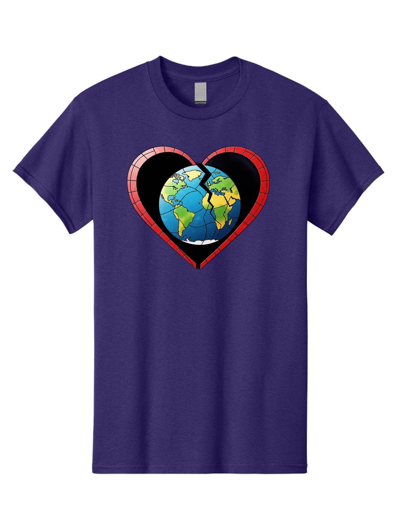 Broken-Heart-Earth Men'S Graphic Tee, 100% Cotton, Comfortable Casual Summer Wear, Machine Washable, Heart-Shaped Earth, Broken Earth, Fractured Globe, Cracked Heart, World Map, Earth Love, Environmental Concern, Global Unity Baa237 6