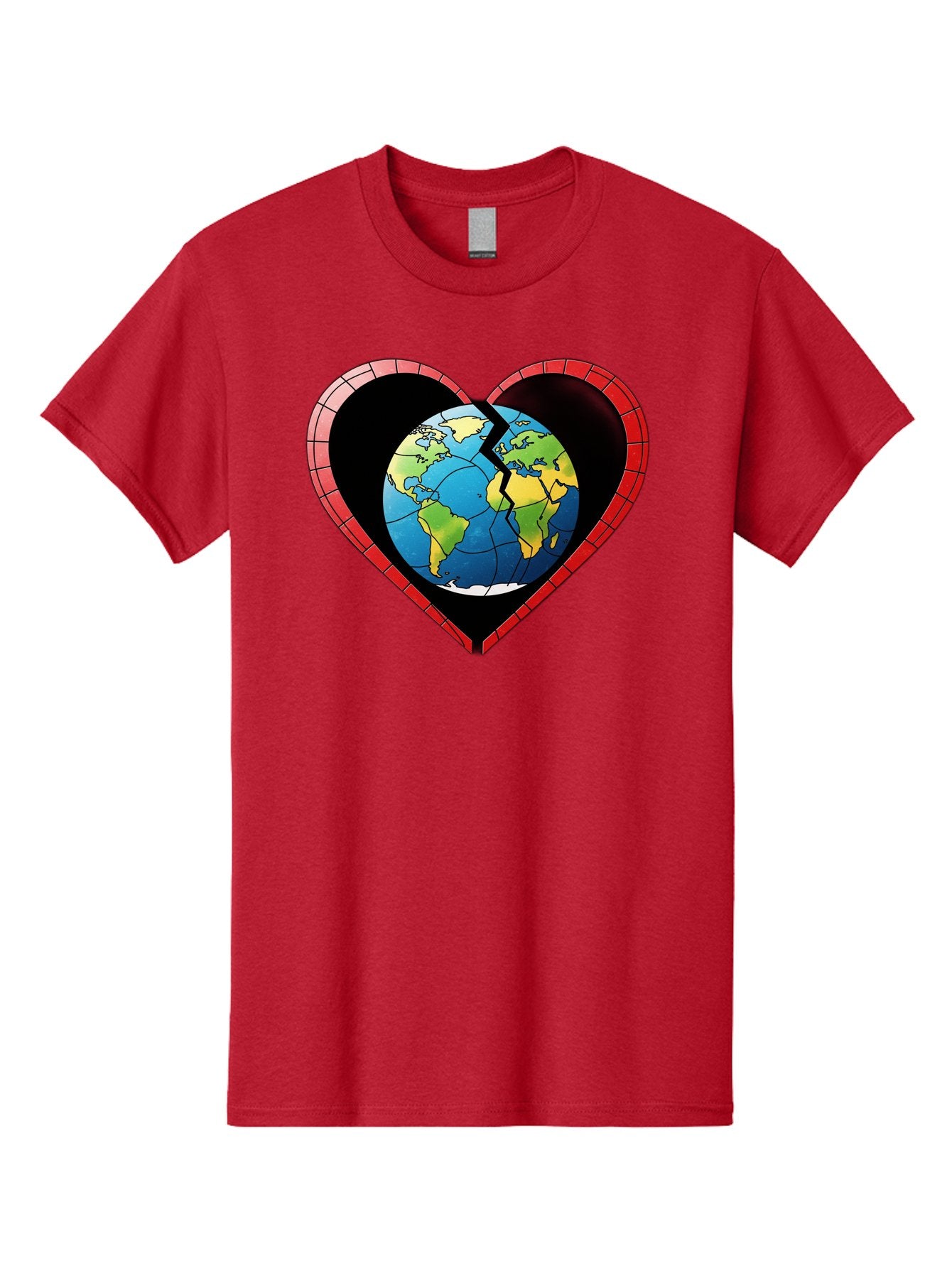 Broken-Heart-Earth Men'S Graphic Tee, 100% Cotton, Comfortable Casual Summer Wear, Machine Washable, Heart-Shaped Earth, Broken Earth, Fractured Globe, Cracked Heart, World Map, Earth Love, Environmental Concern, Global Unity Baa237 4