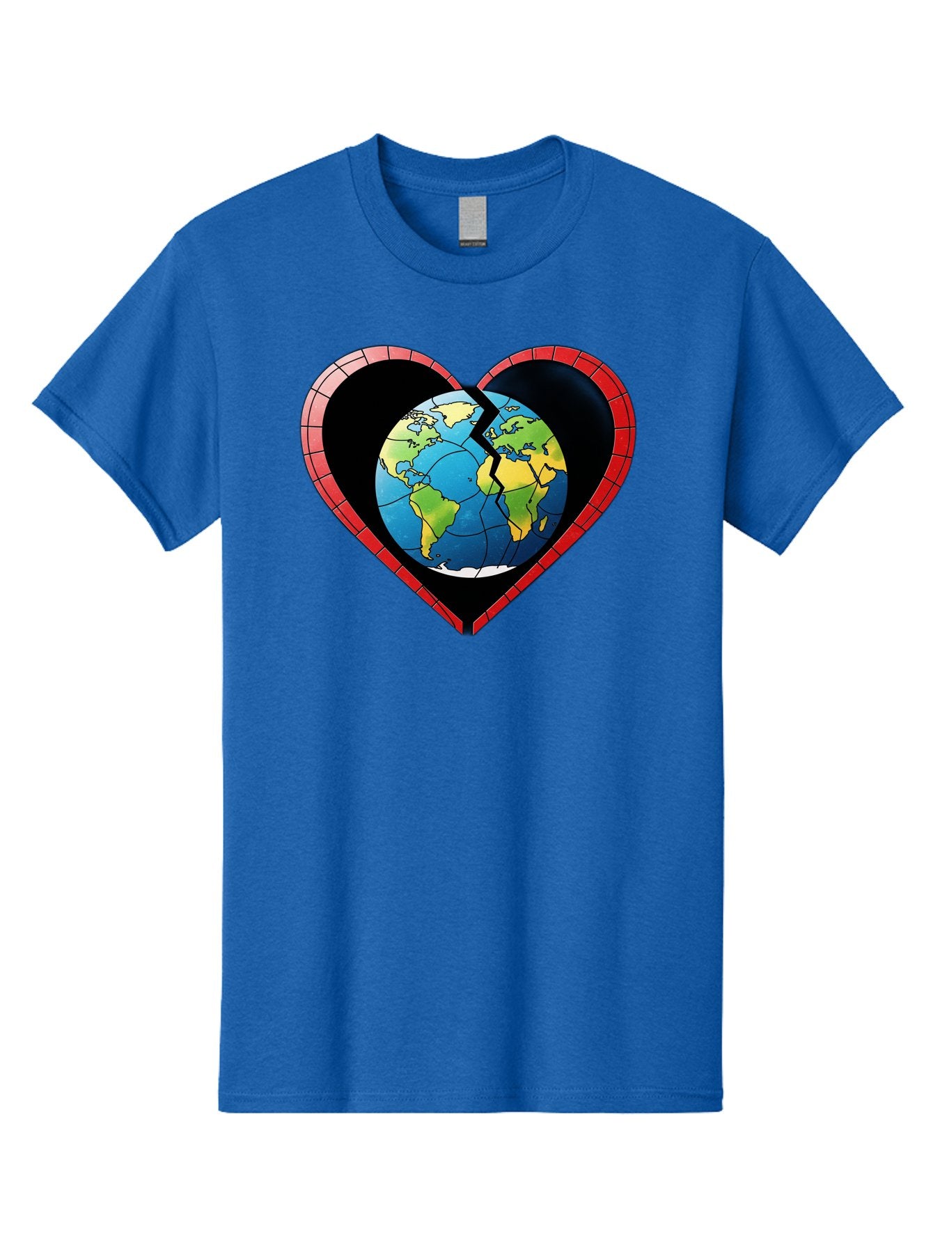 Broken-Heart-Earth Men'S Graphic Tee, 100% Cotton, Comfortable Casual Summer Wear, Machine Washable, Heart-Shaped Earth, Broken Earth, Fractured Globe, Cracked Heart, World Map, Earth Love, Environmental Concern, Global Unity Baa237 13