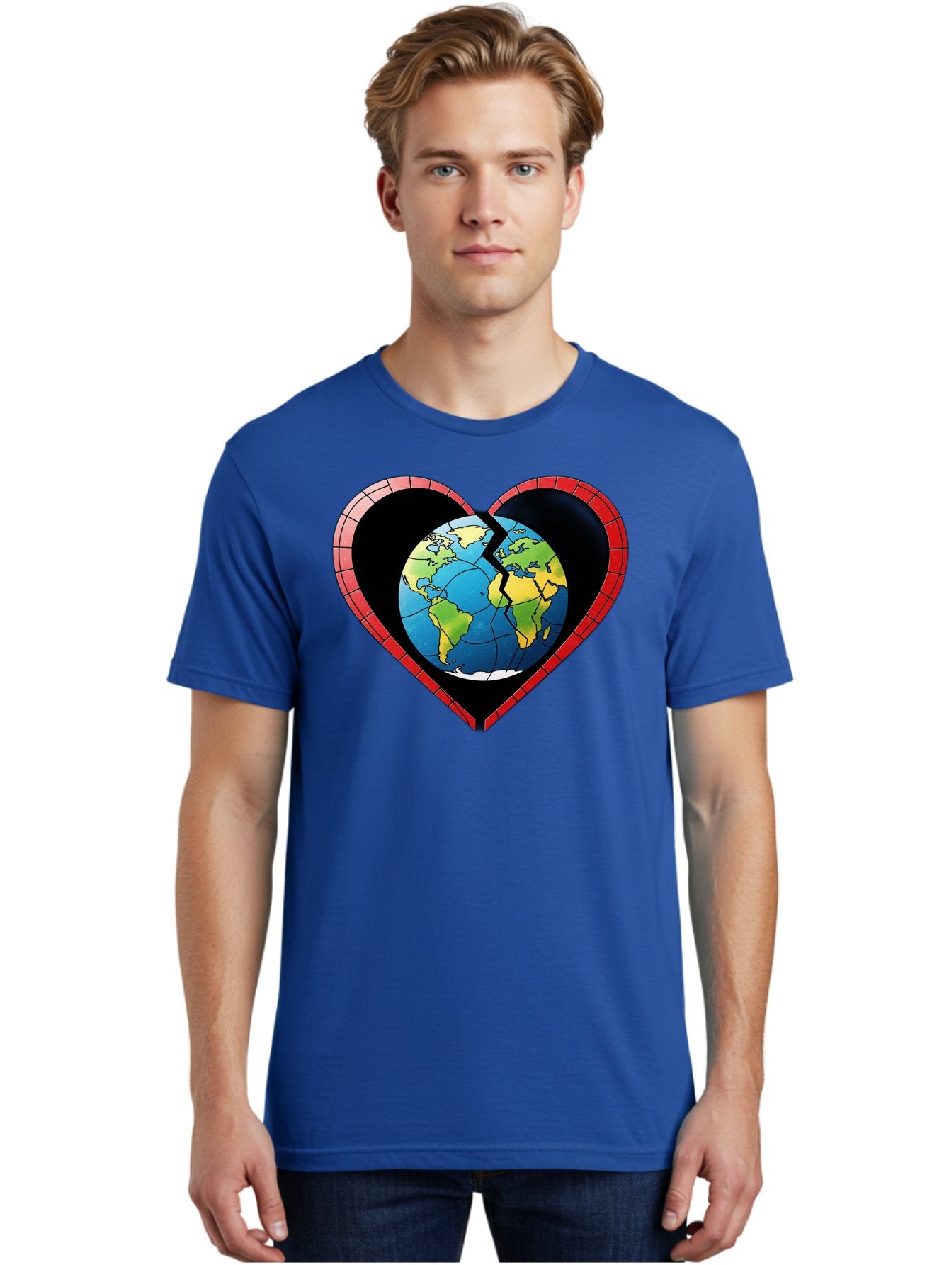 Broken-Heart-Earth Men'S Graphic Tee, 100% Cotton, Comfortable Casual Summer Wear, Machine Washable, Heart-Shaped Earth, Broken Earth, Fractured Globe, Cracked Heart, World Map, Earth Love, Environmental Concern, Global Unity Baa237 20