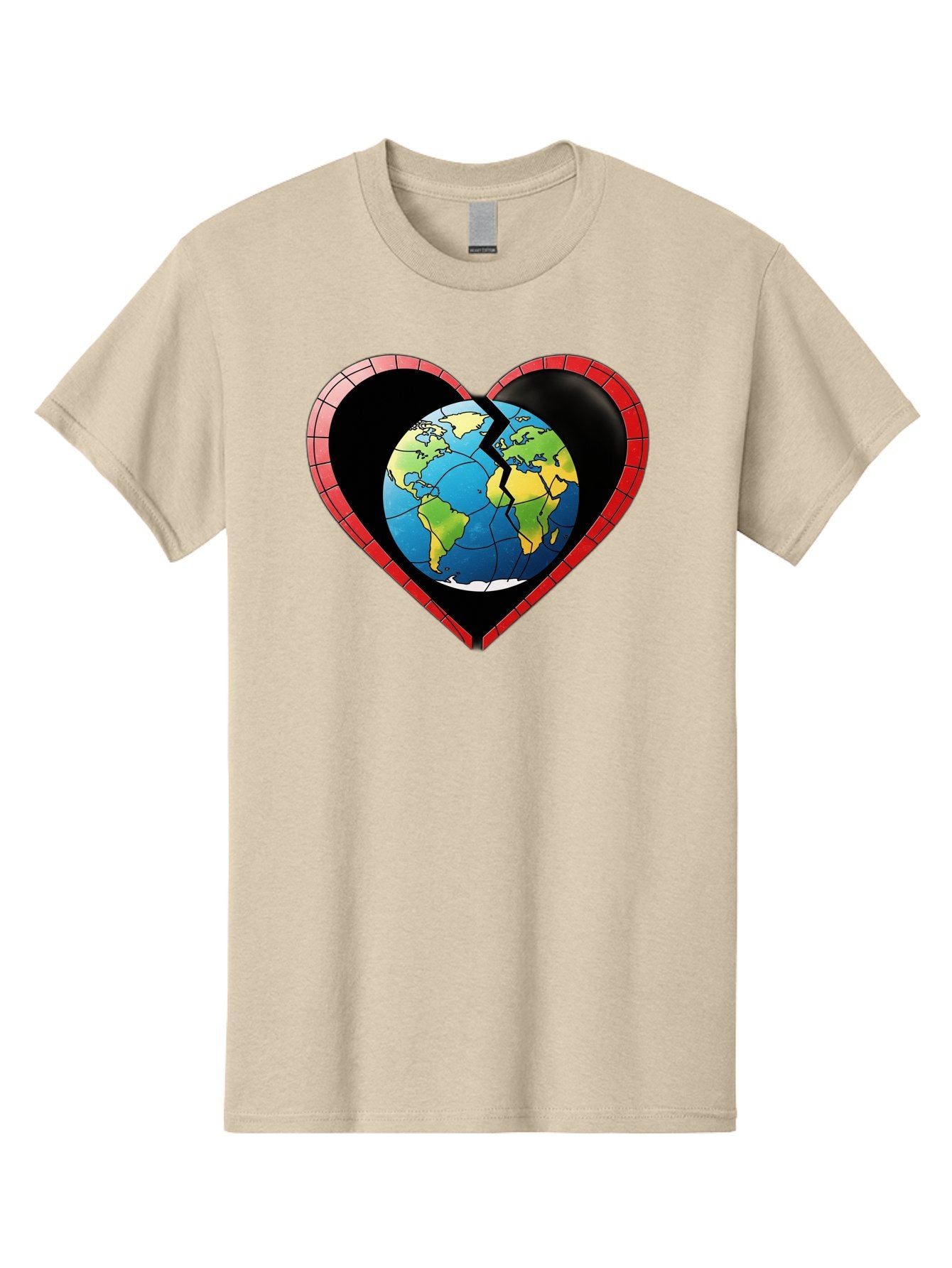 Broken-Heart-Earth Men'S Graphic Tee, 100% Cotton, Comfortable Casual Summer Wear, Machine Washable, Heart-Shaped Earth, Broken Earth, Fractured Globe, Cracked Heart, World Map, Earth Love, Environmental Concern, Global Unity Baa237 7