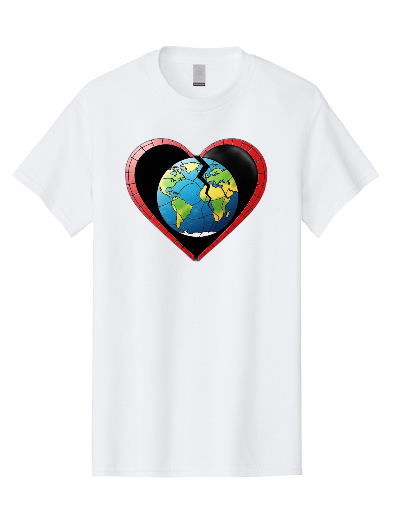 Broken-Heart-Earth Men'S Graphic Tee, 100% Cotton, Comfortable Casual Summer Wear, Machine Washable, Heart-Shaped Earth, Broken Earth, Fractured Globe, Cracked Heart, World Map, Earth Love, Environmental Concern, Global Unity Baa237 14
