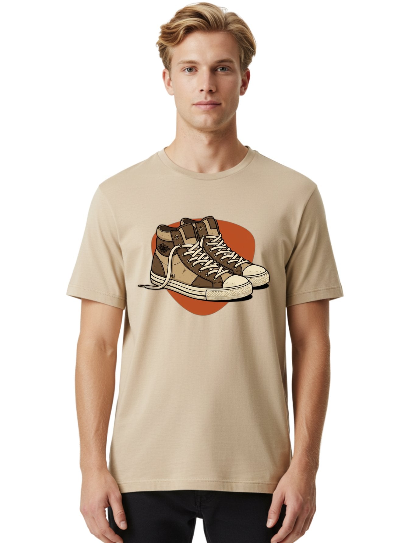Brown-Converse-Sneakers Men'S Graphic Tee, 100% Cotton, Comfortable Casual Summer Wear, Machine Washable, Converse Shoes, High-Top Sneakers, Brown And Tan Sneakers, Casual Footwear, Fashion Sneakers, Streetwear Style, Laced Shoes, Baa238 23