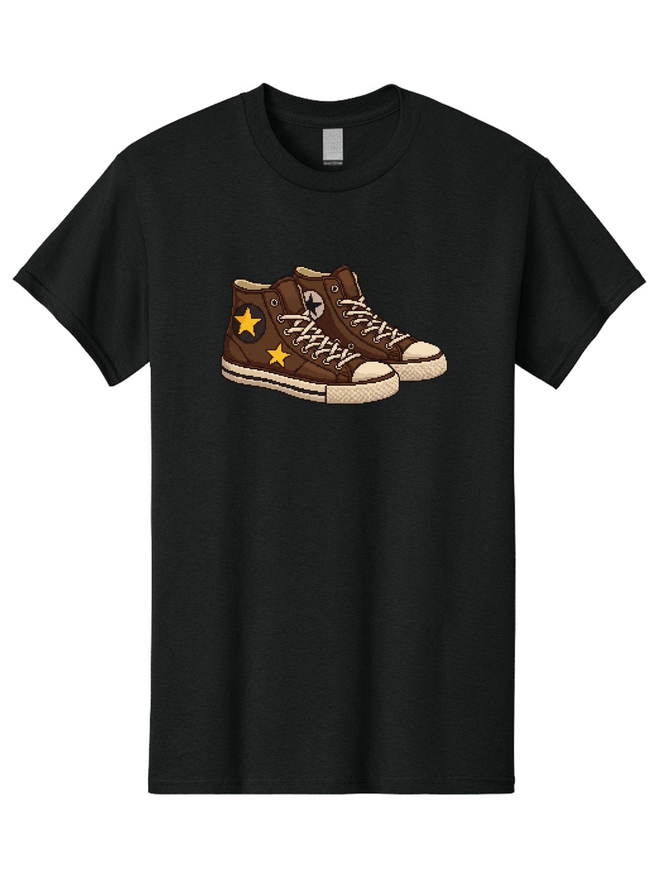 Brown-Converse Men'S Graphic Tee, 100% Cotton, Comfortable Casual Summer Wear, Machine Washable, Brown Converse Shoes, High-Top Sneakers, Yellow Stars, White Laces, Casual Footwear, Streetwear Fashion, Skateboarding Shoes, Comfortable Kicks Baa239 6