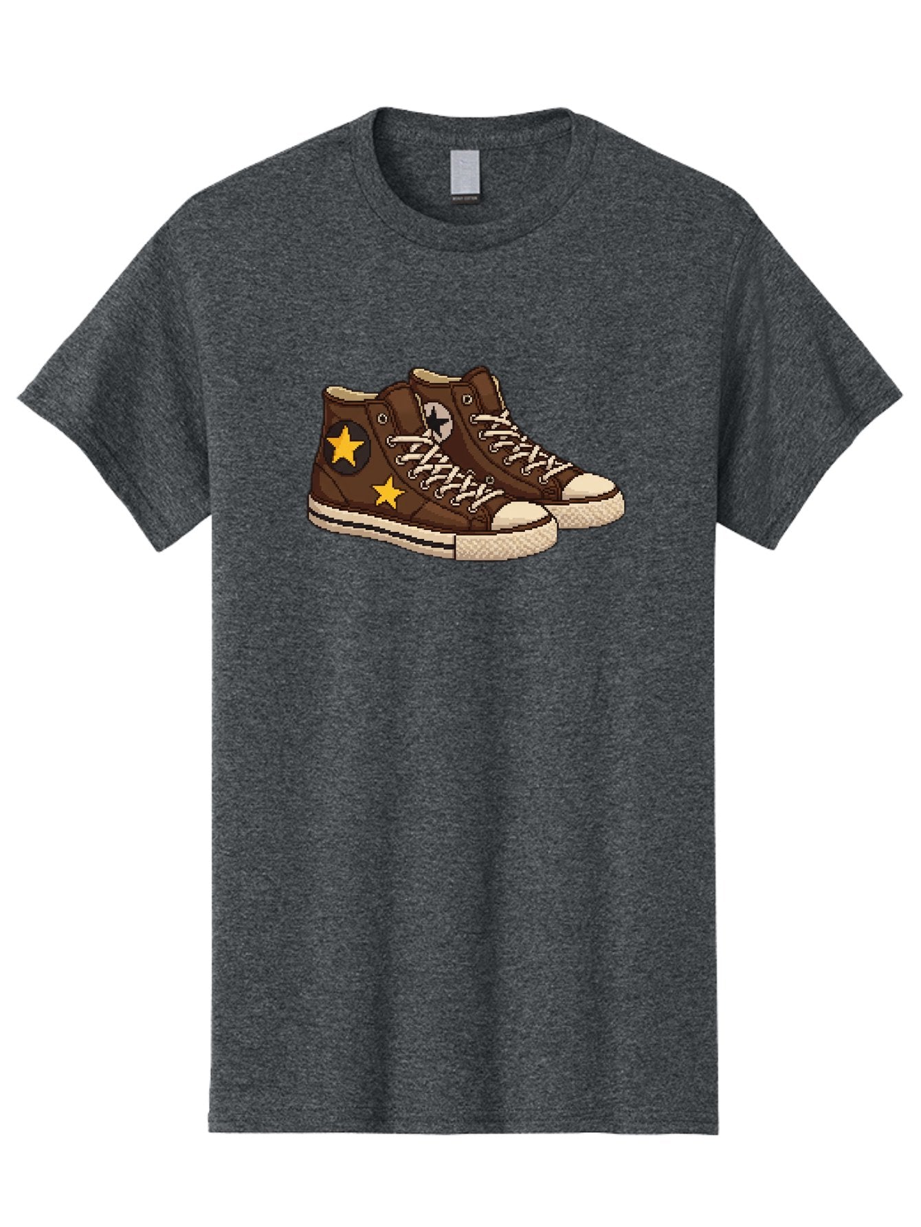 Brown-Converse Men'S Graphic Tee, 100% Cotton, Comfortable Casual Summer Wear, Machine Washable, Brown Converse Shoes, High-Top Sneakers, Yellow Stars, White Laces, Casual Footwear, Streetwear Fashion, Skateboarding Shoes, Comfortable Kicks Baa239 15