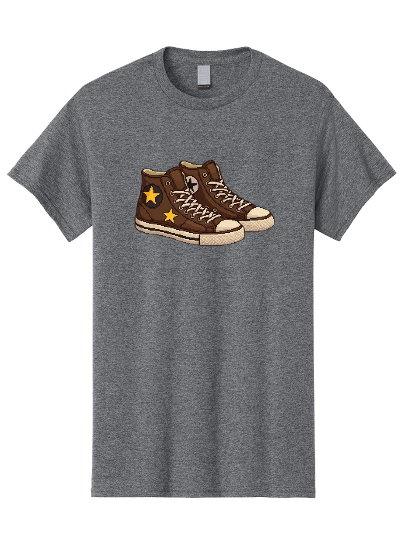 Brown-Converse Men'S Graphic Tee, 100% Cotton, Comfortable Casual Summer Wear, Machine Washable, Brown Converse Shoes, High-Top Sneakers, Yellow Stars, White Laces, Casual Footwear, Streetwear Fashion, Skateboarding Shoes, Comfortable Kicks Baa239 9
