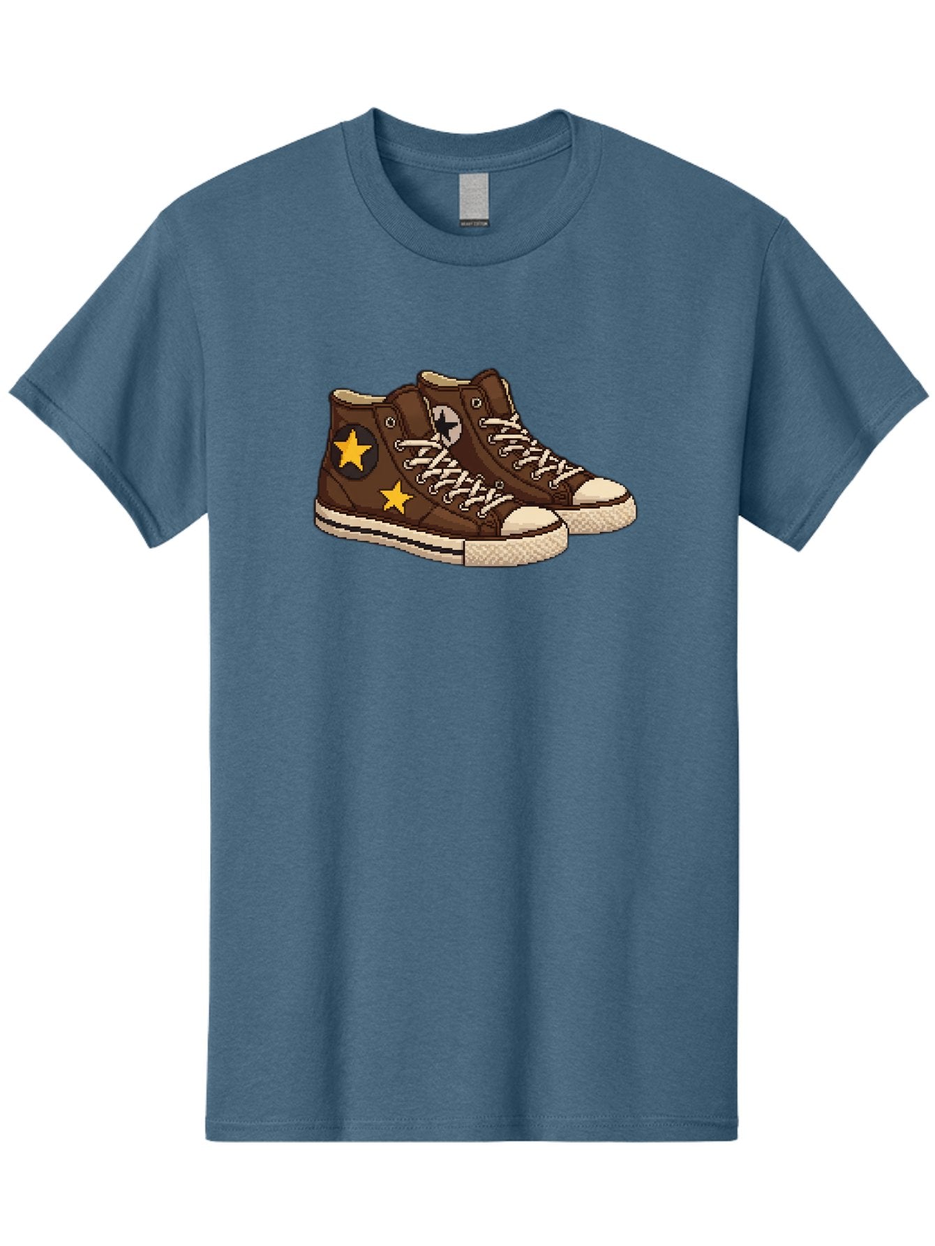 Brown-Converse Men'S Graphic Tee, 100% Cotton, Comfortable Casual Summer Wear, Machine Washable, Brown Converse Shoes, High-Top Sneakers, Yellow Stars, White Laces, Casual Footwear, Streetwear Fashion, Skateboarding Shoes, Comfortable Kicks Baa239 4