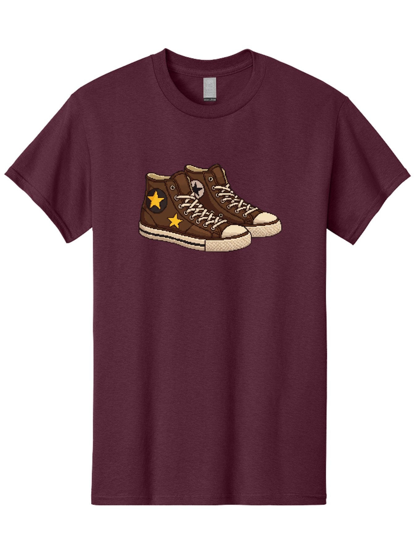 Brown-Converse Men'S Graphic Tee, 100% Cotton, Comfortable Casual Summer Wear, Machine Washable, Brown Converse Shoes, High-Top Sneakers, Yellow Stars, White Laces, Casual Footwear, Streetwear Fashion, Skateboarding Shoes, Comfortable Kicks Baa239 7