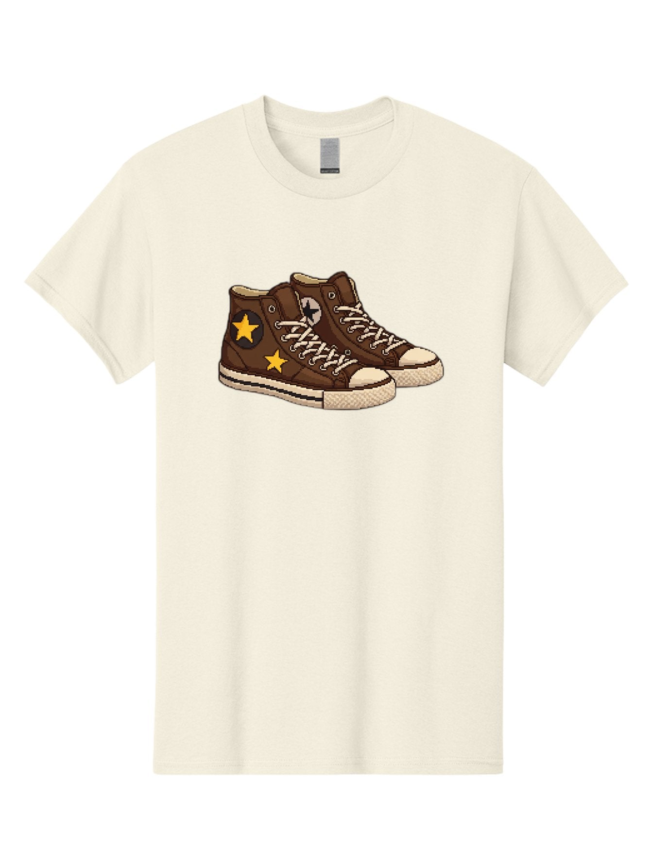 Brown-Converse Men'S Graphic Tee, 100% Cotton, Comfortable Casual Summer Wear, Machine Washable, Brown Converse Shoes, High-Top Sneakers, Yellow Stars, White Laces, Casual Footwear, Streetwear Fashion, Skateboarding Shoes, Comfortable Kicks Baa239 11