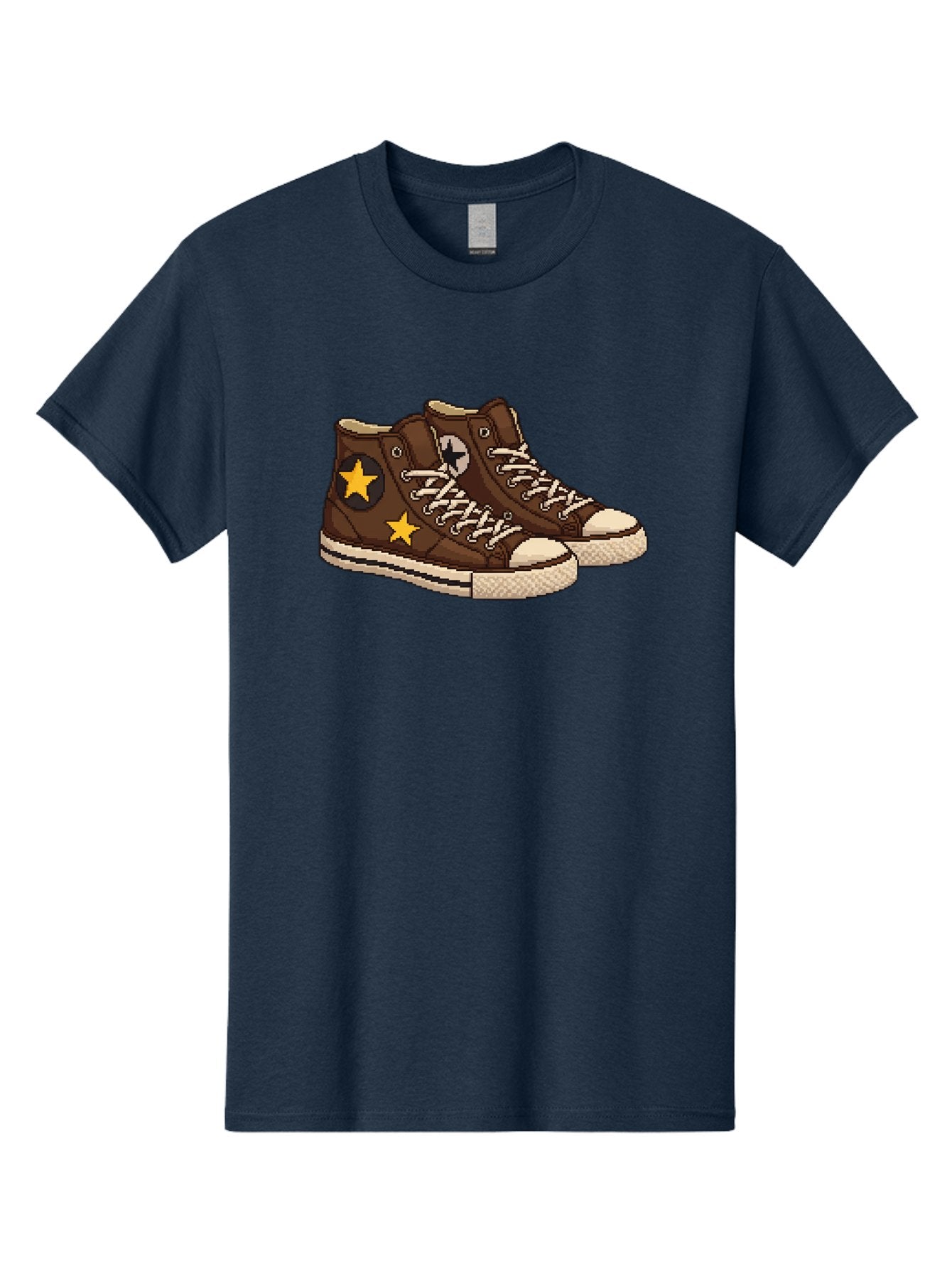 Brown-Converse Men'S Graphic Tee, 100% Cotton, Comfortable Casual Summer Wear, Machine Washable, Brown Converse Shoes, High-Top Sneakers, Yellow Stars, White Laces, Casual Footwear, Streetwear Fashion, Skateboarding Shoes, Comfortable Kicks Baa239