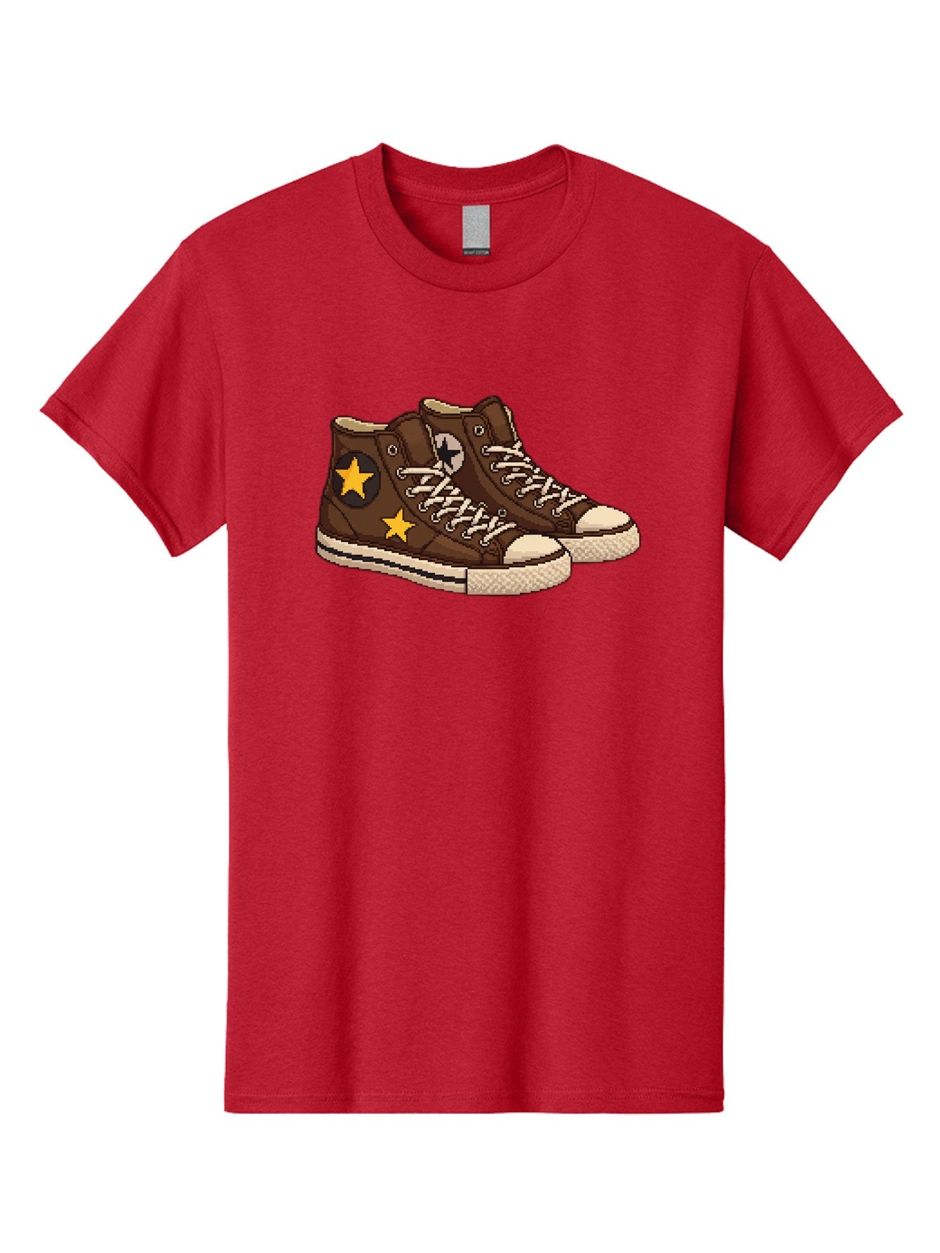 Brown-Converse Men'S Graphic Tee, 100% Cotton, Comfortable Casual Summer Wear, Machine Washable, Brown Converse Shoes, High-Top Sneakers, Yellow Stars, White Laces, Casual Footwear, Streetwear Fashion, Skateboarding Shoes, Comfortable Kicks Baa239 5