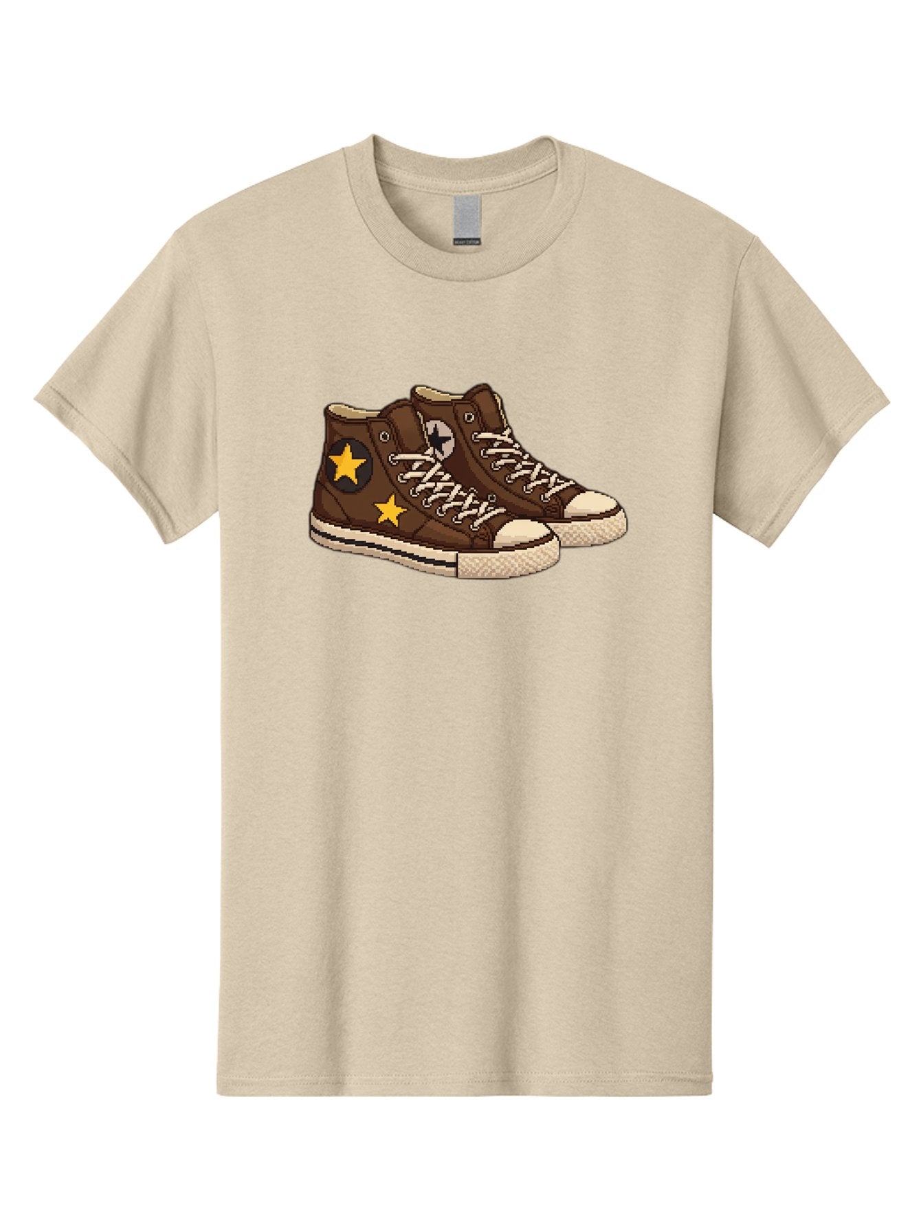 Brown-Converse Men'S Graphic Tee, 100% Cotton, Comfortable Casual Summer Wear, Machine Washable, Brown Converse Shoes, High-Top Sneakers, Yellow Stars, White Laces, Casual Footwear, Streetwear Fashion, Skateboarding Shoes, Comfortable Kicks Baa239 13