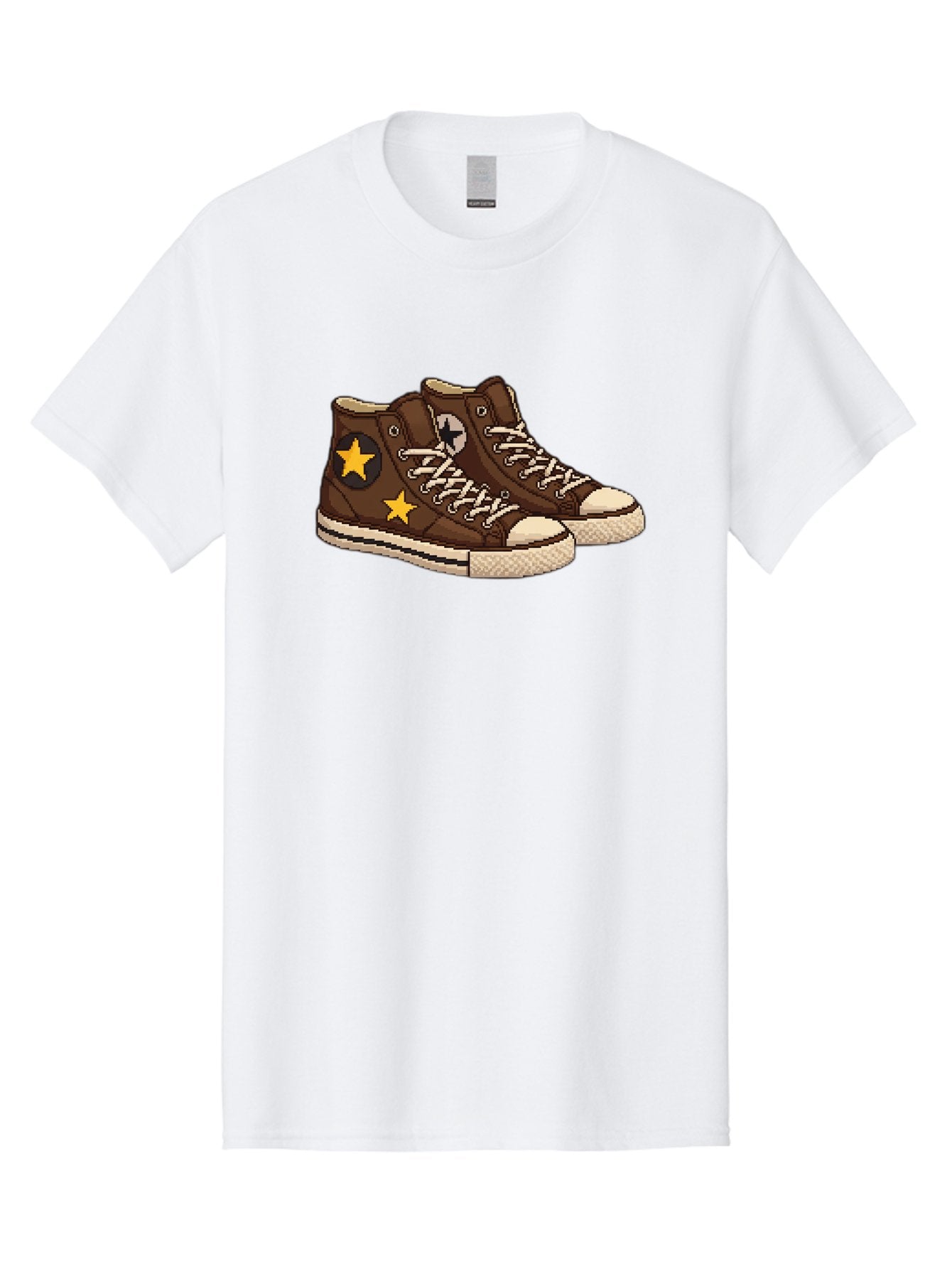 Brown-Converse Men'S Graphic Tee, 100% Cotton, Comfortable Casual Summer Wear, Machine Washable, Brown Converse Shoes, High-Top Sneakers, Yellow Stars, White Laces, Casual Footwear, Streetwear Fashion, Skateboarding Shoes, Comfortable Kicks Baa239 8