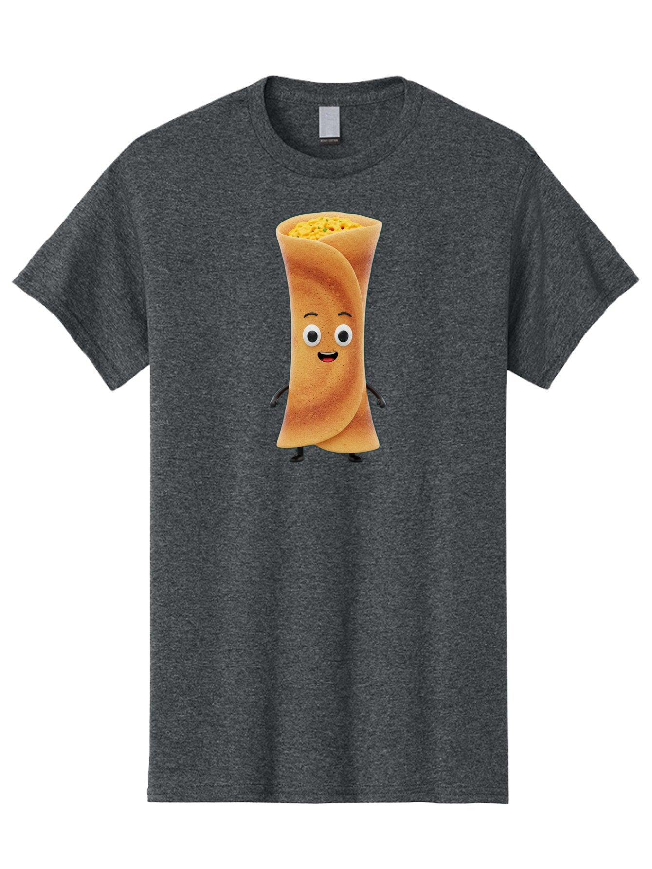 Burrito-Character Men'S Graphic Tee, 100% Cotton, Comfortable Casual Summer Wear, Machine Washable, Cartoon Burrito, Smiling Face, Eyes, Eyebrows, Mouth, Stuffed With Yellow Filling, Mexican Food, Animated Character, Funny, Playful, Foodie, Baa243 3