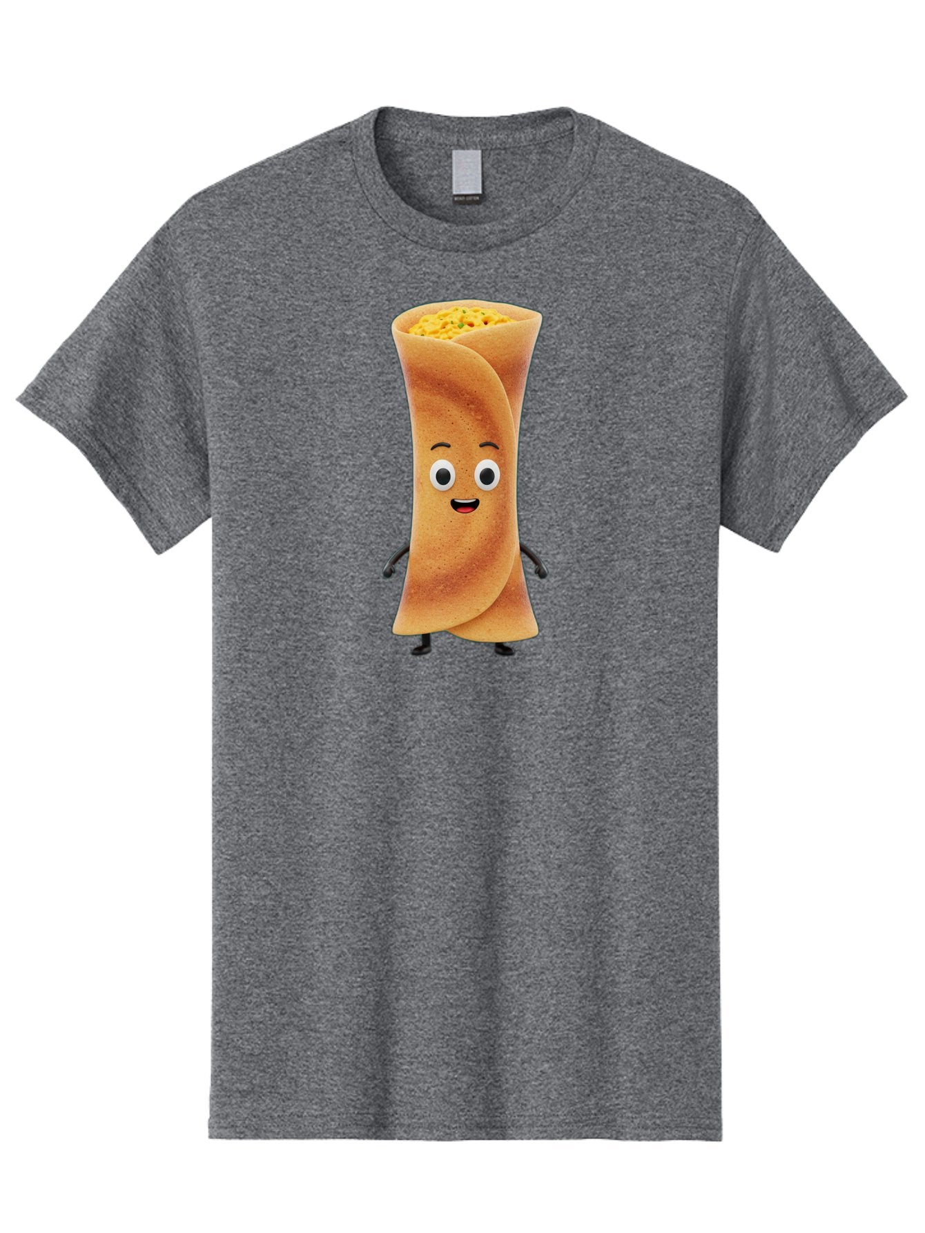 Burrito-Character Men'S Graphic Tee, 100% Cotton, Comfortable Casual Summer Wear, Machine Washable, Cartoon Burrito, Smiling Face, Eyes, Eyebrows, Mouth, Stuffed With Yellow Filling, Mexican Food, Animated Character, Funny, Playful, Foodie, Baa243 9