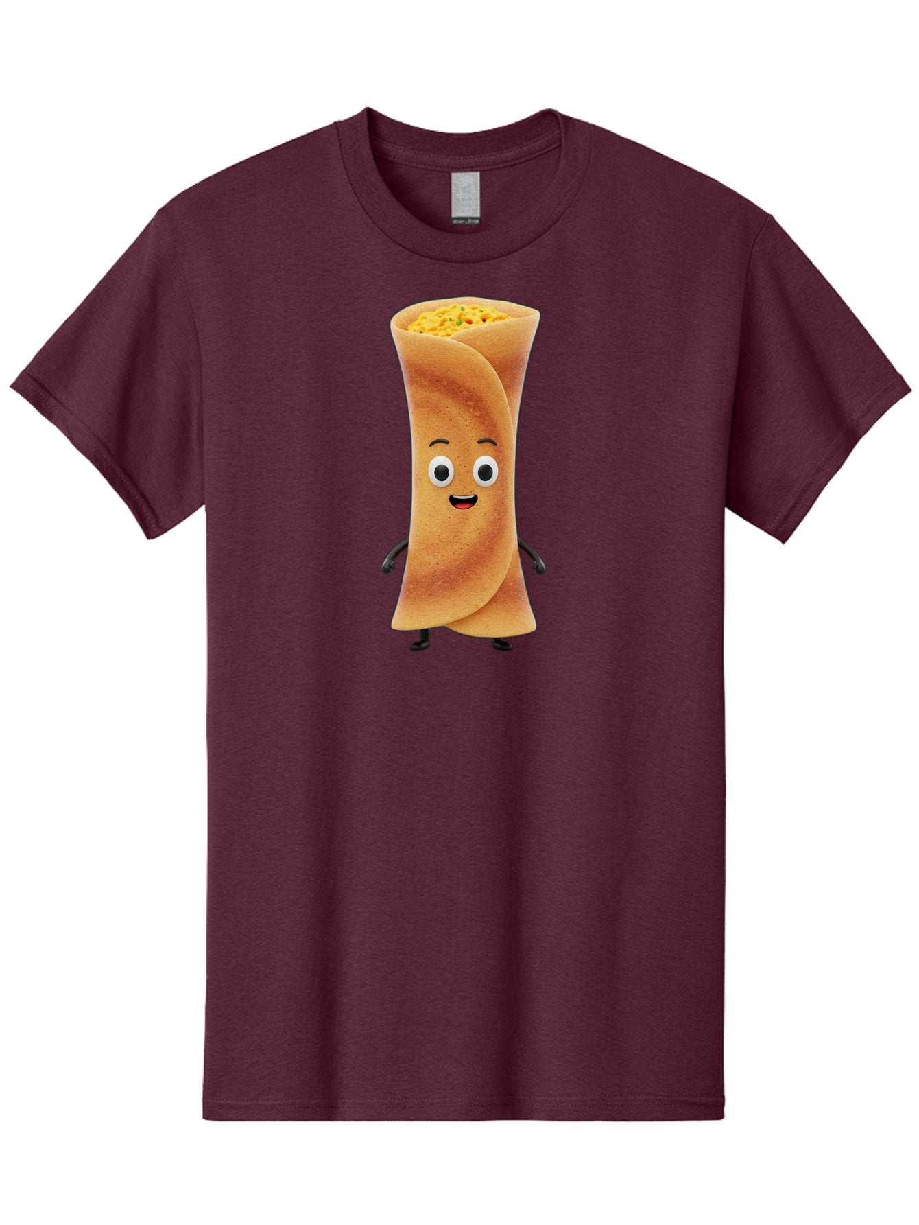 Burrito-Character Men'S Graphic Tee, 100% Cotton, Comfortable Casual Summer Wear, Machine Washable, Cartoon Burrito, Smiling Face, Eyes, Eyebrows, Mouth, Stuffed With Yellow Filling, Mexican Food, Animated Character, Funny, Playful, Foodie, Baa243 6