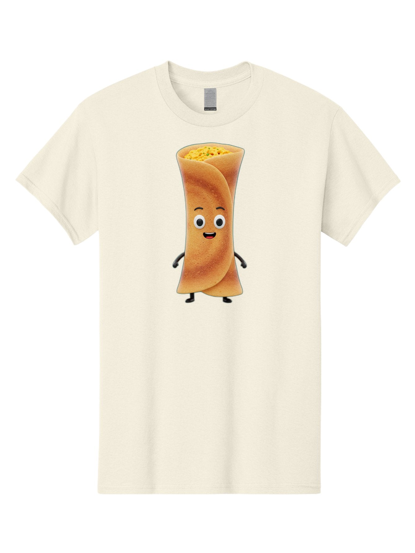 Burrito-Character Men'S Graphic Tee, 100% Cotton, Comfortable Casual Summer Wear, Machine Washable, Cartoon Burrito, Smiling Face, Eyes, Eyebrows, Mouth, Stuffed With Yellow Filling, Mexican Food, Animated Character, Funny, Playful, Foodie, Baa243 7