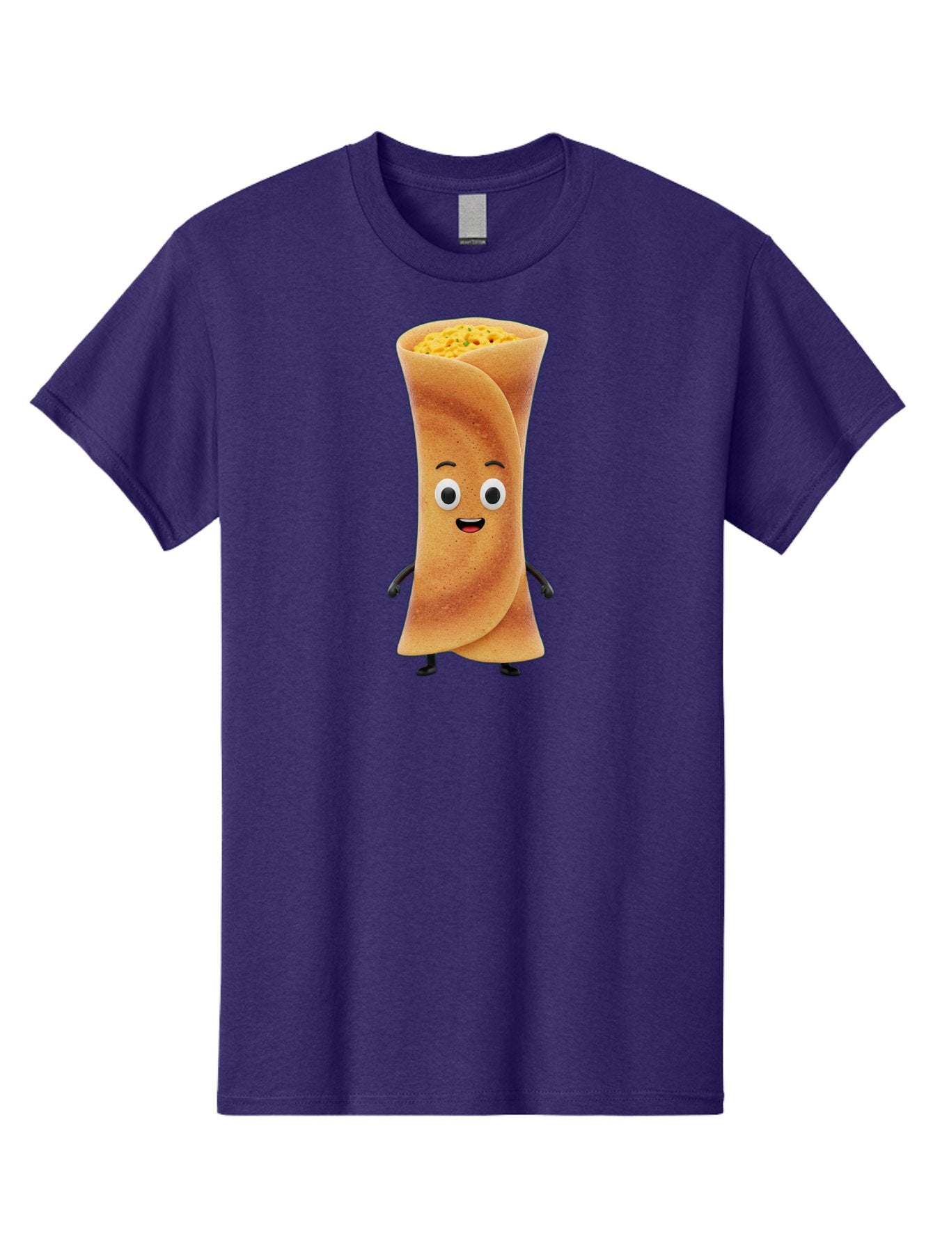 Burrito-Character Men'S Graphic Tee, 100% Cotton, Comfortable Casual Summer Wear, Machine Washable, Cartoon Burrito, Smiling Face, Eyes, Eyebrows, Mouth, Stuffed With Yellow Filling, Mexican Food, Animated Character, Funny, Playful, Foodie, Baa243 12