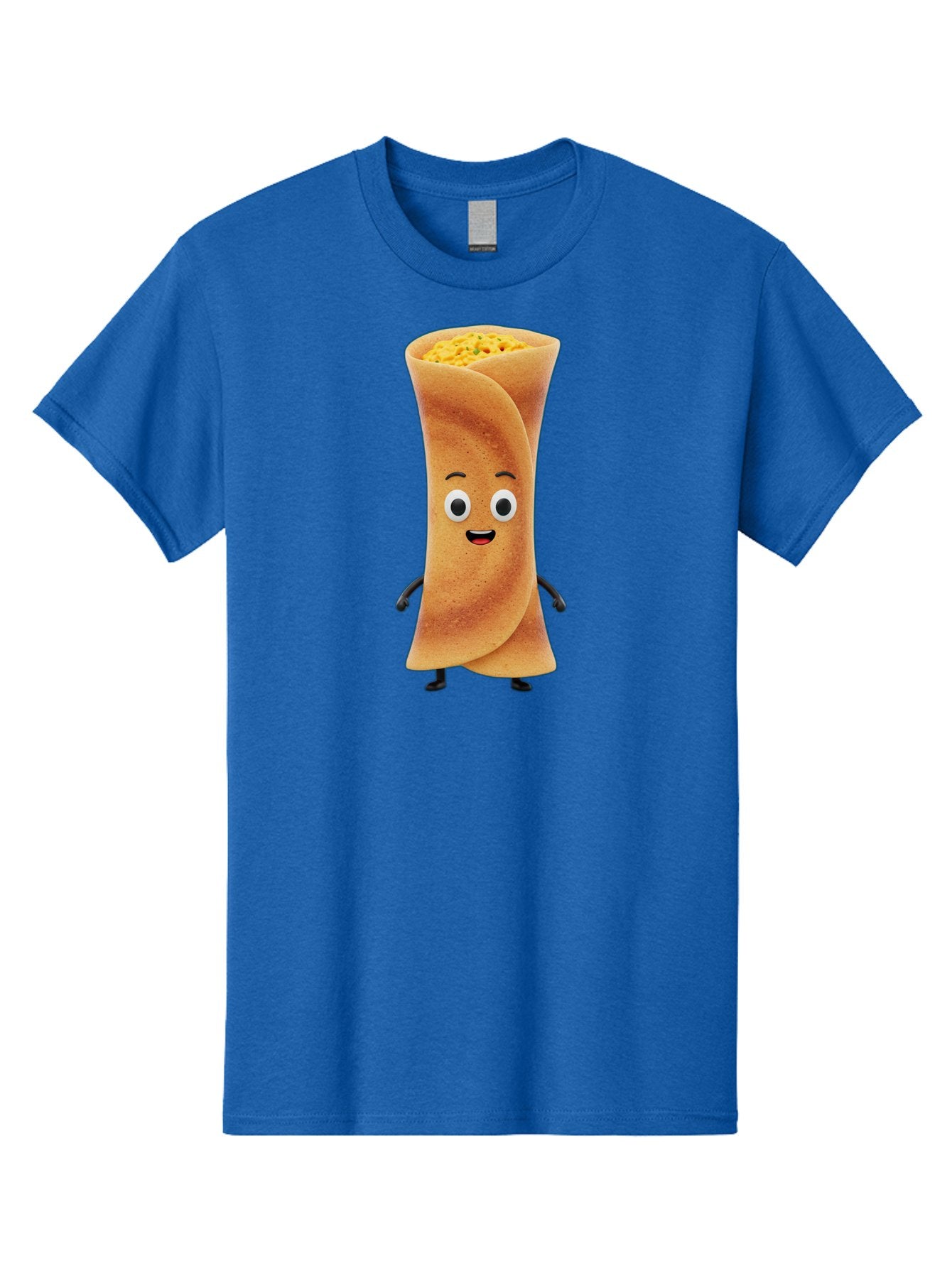 Burrito-Character Men'S Graphic Tee, 100% Cotton, Comfortable Casual Summer Wear, Machine Washable, Cartoon Burrito, Smiling Face, Eyes, Eyebrows, Mouth, Stuffed With Yellow Filling, Mexican Food, Animated Character, Funny, Playful, Foodie, Baa243 4