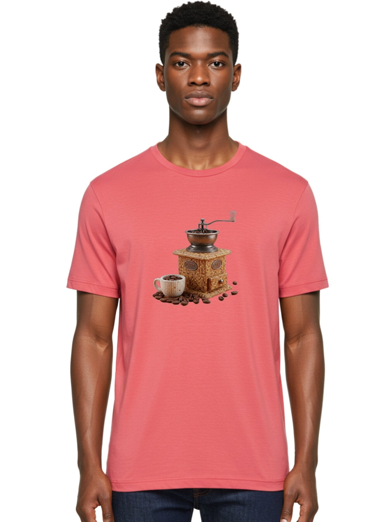 Cafe-Coffee-Grinder-1 Men'S Graphic Tee, 100% Cotton, Comfortable Casual Summer Wear, Machine Washable, Vintage Coffee Grinder, Coffee Beans, Cafe, Manual Grinder, Retro Kitchen, Coffee Lover, Morning Coffee, Coffee Cup, Coffee Time, Baa245 24