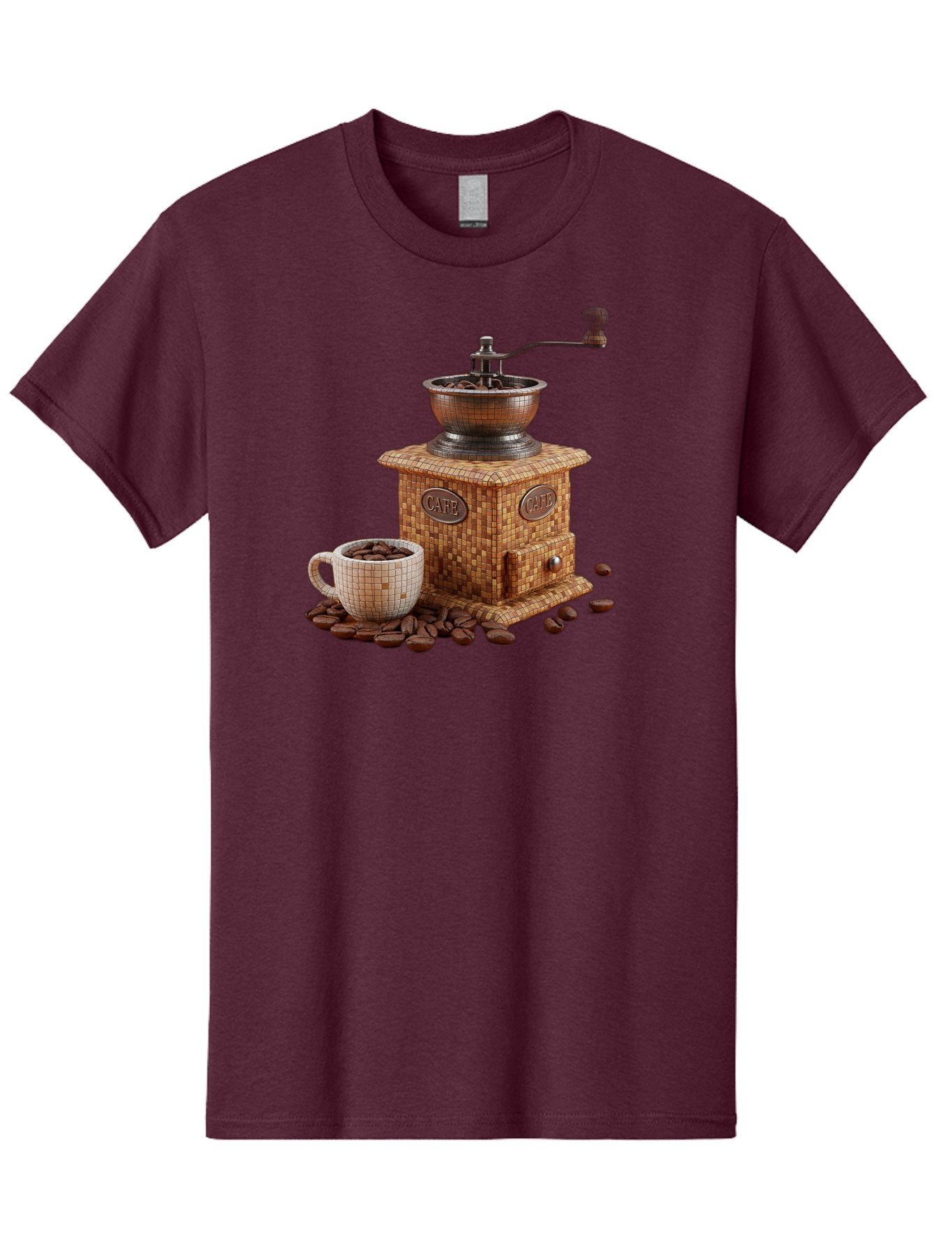 Cafe-Coffee-Grinder-1 Men'S Graphic Tee, 100% Cotton, Comfortable Casual Summer Wear, Machine Washable, Vintage Coffee Grinder, Coffee Beans, Cafe, Manual Grinder, Retro Kitchen, Coffee Lover, Morning Coffee, Coffee Cup, Coffee Time, Baa245 11