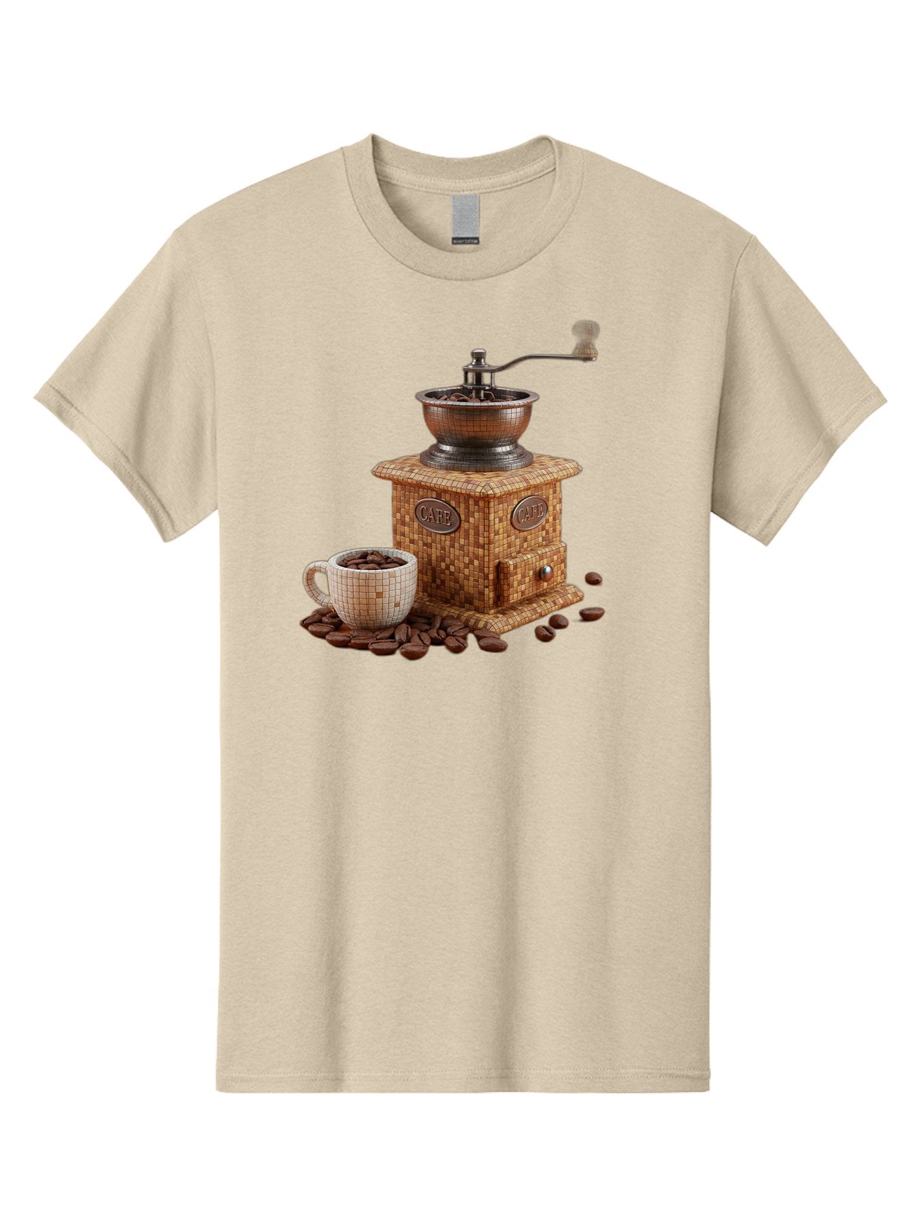 Cafe-Coffee-Grinder-1 Men'S Graphic Tee, 100% Cotton, Comfortable Casual Summer Wear, Machine Washable, Vintage Coffee Grinder, Coffee Beans, Cafe, Manual Grinder, Retro Kitchen, Coffee Lover, Morning Coffee, Coffee Cup, Coffee Time, Baa245