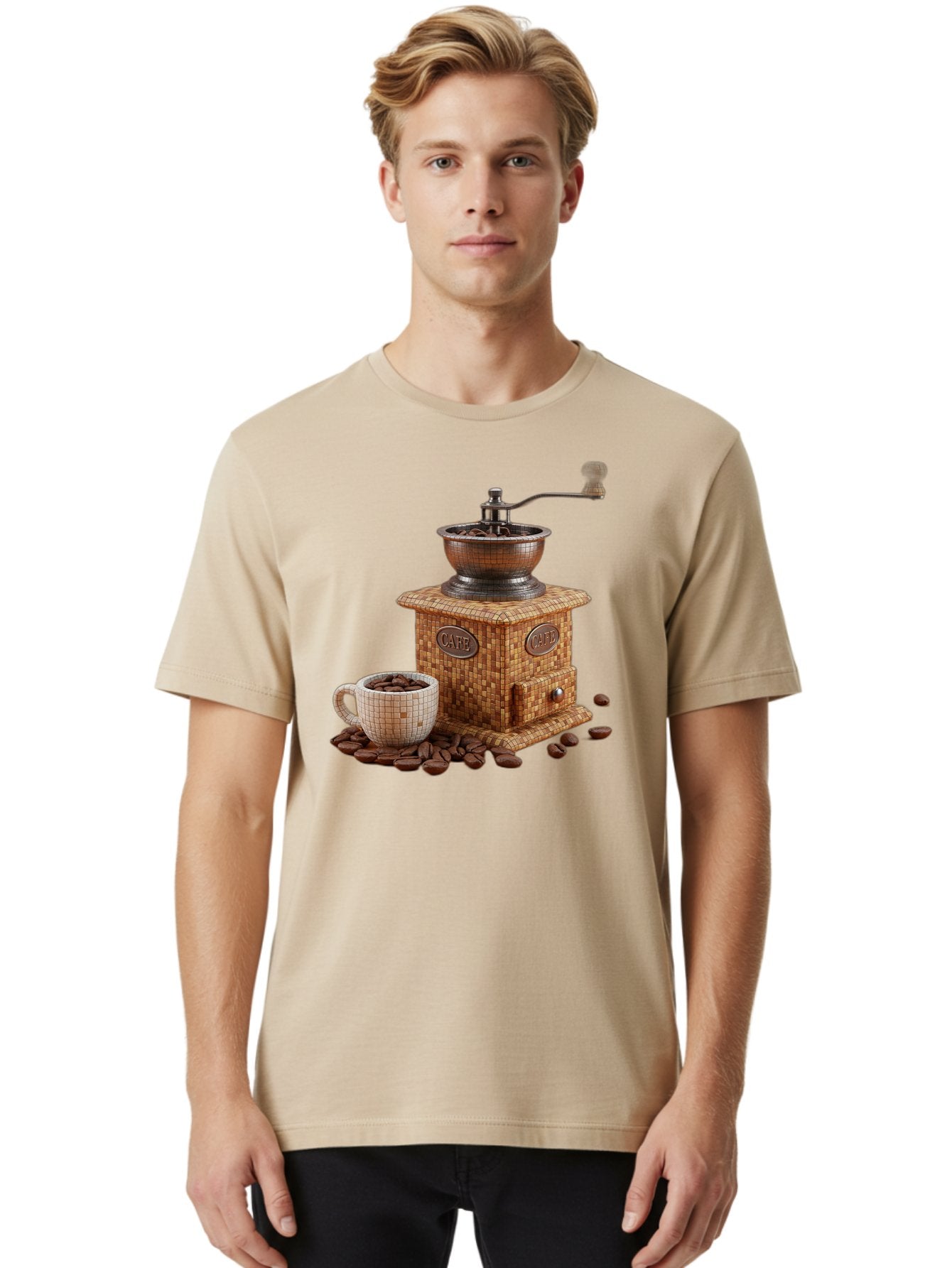Cafe-Coffee-Grinder-1 Men'S Graphic Tee, 100% Cotton, Comfortable Casual Summer Wear, Machine Washable, Vintage Coffee Grinder, Coffee Beans, Cafe, Manual Grinder, Retro Kitchen, Coffee Lover, Morning Coffee, Coffee Cup, Coffee Time, Baa245 21