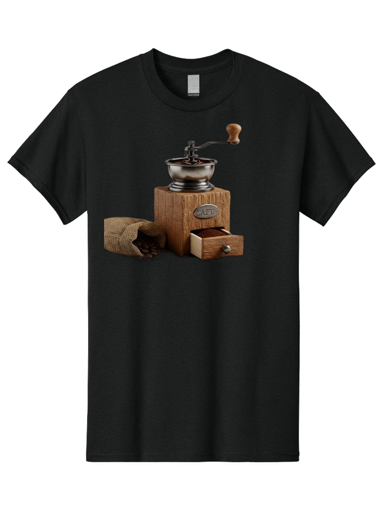 Cafe-Coffee-Grinder Men'S Graphic Tee, 100% Cotton, Comfortable Casual Summer Wear, Machine Washable, Coffee Grinder, Manual Grinder, Wooden Grinder, Cafe Label, Coffee Beans, Burlap Sack, Ground Coffee, Vintage Coffee, Coffee Roasting, Baa246 10