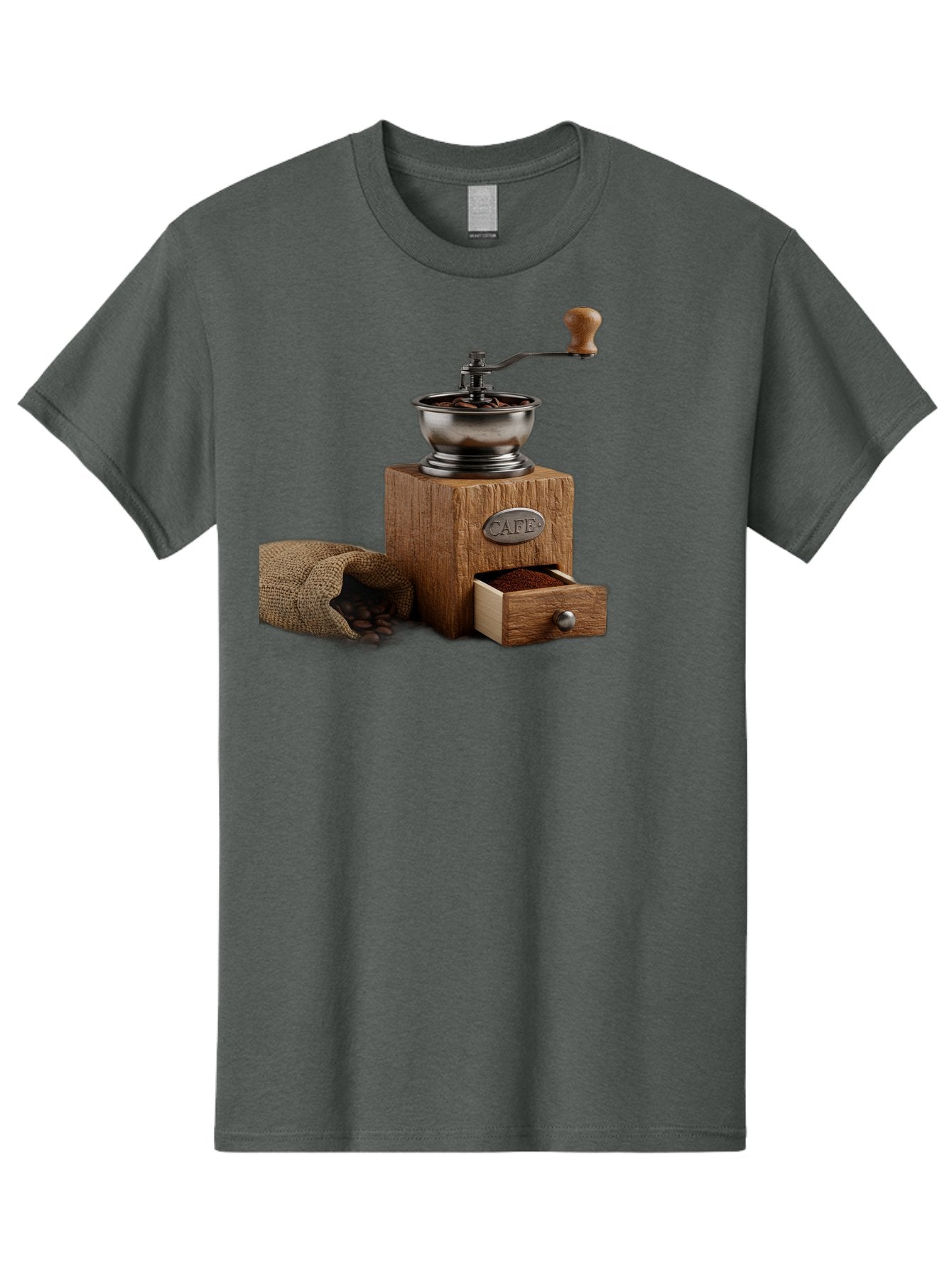 Cafe-Coffee-Grinder Men'S Graphic Tee, 100% Cotton, Comfortable Casual Summer Wear, Machine Washable, Coffee Grinder, Manual Grinder, Wooden Grinder, Cafe Label, Coffee Beans, Burlap Sack, Ground Coffee, Vintage Coffee, Coffee Roasting, Baa246 4