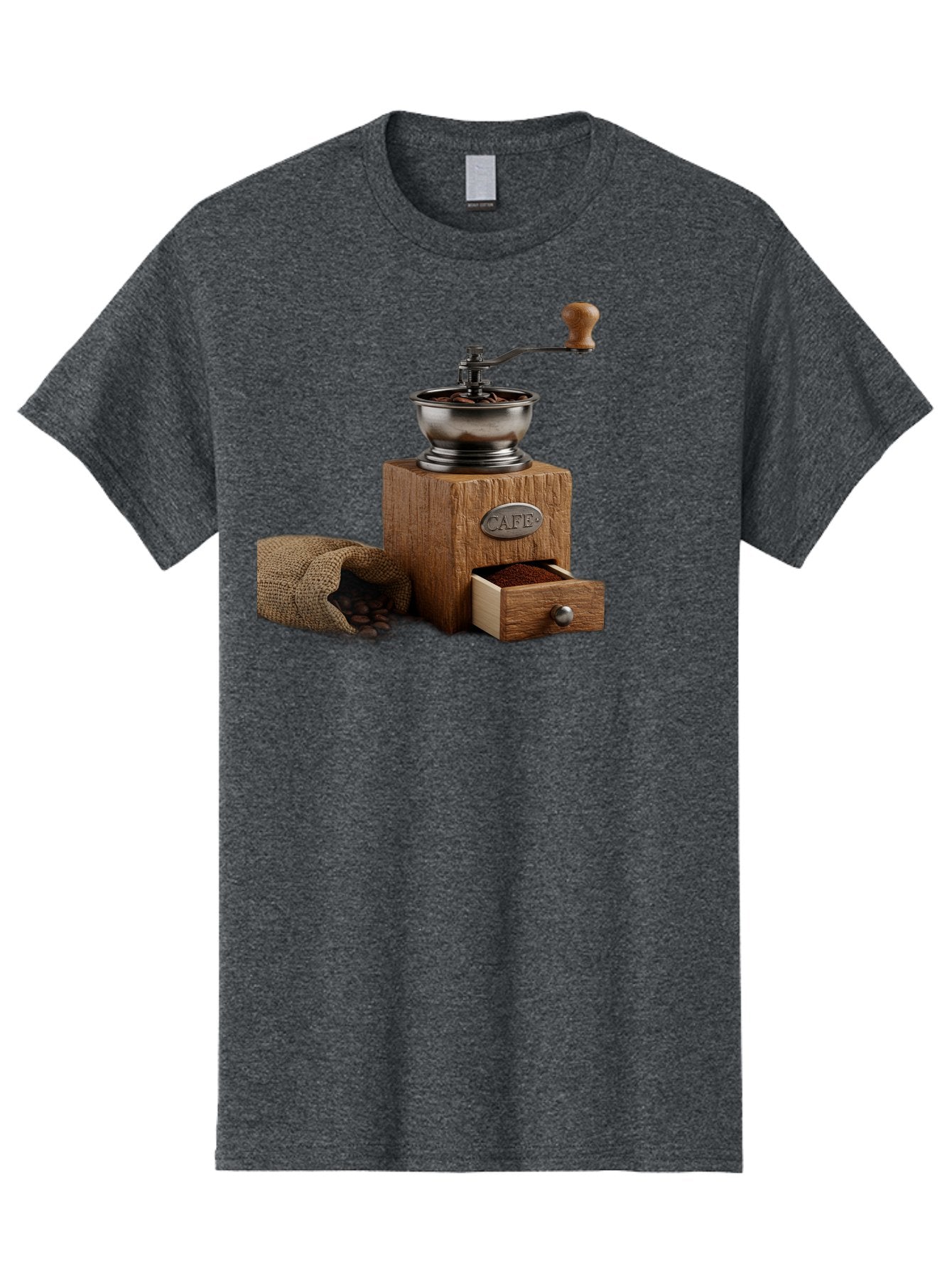 Cafe-Coffee-Grinder Men'S Graphic Tee, 100% Cotton, Comfortable Casual Summer Wear, Machine Washable, Coffee Grinder, Manual Grinder, Wooden Grinder, Cafe Label, Coffee Beans, Burlap Sack, Ground Coffee, Vintage Coffee, Coffee Roasting, Baa246 12