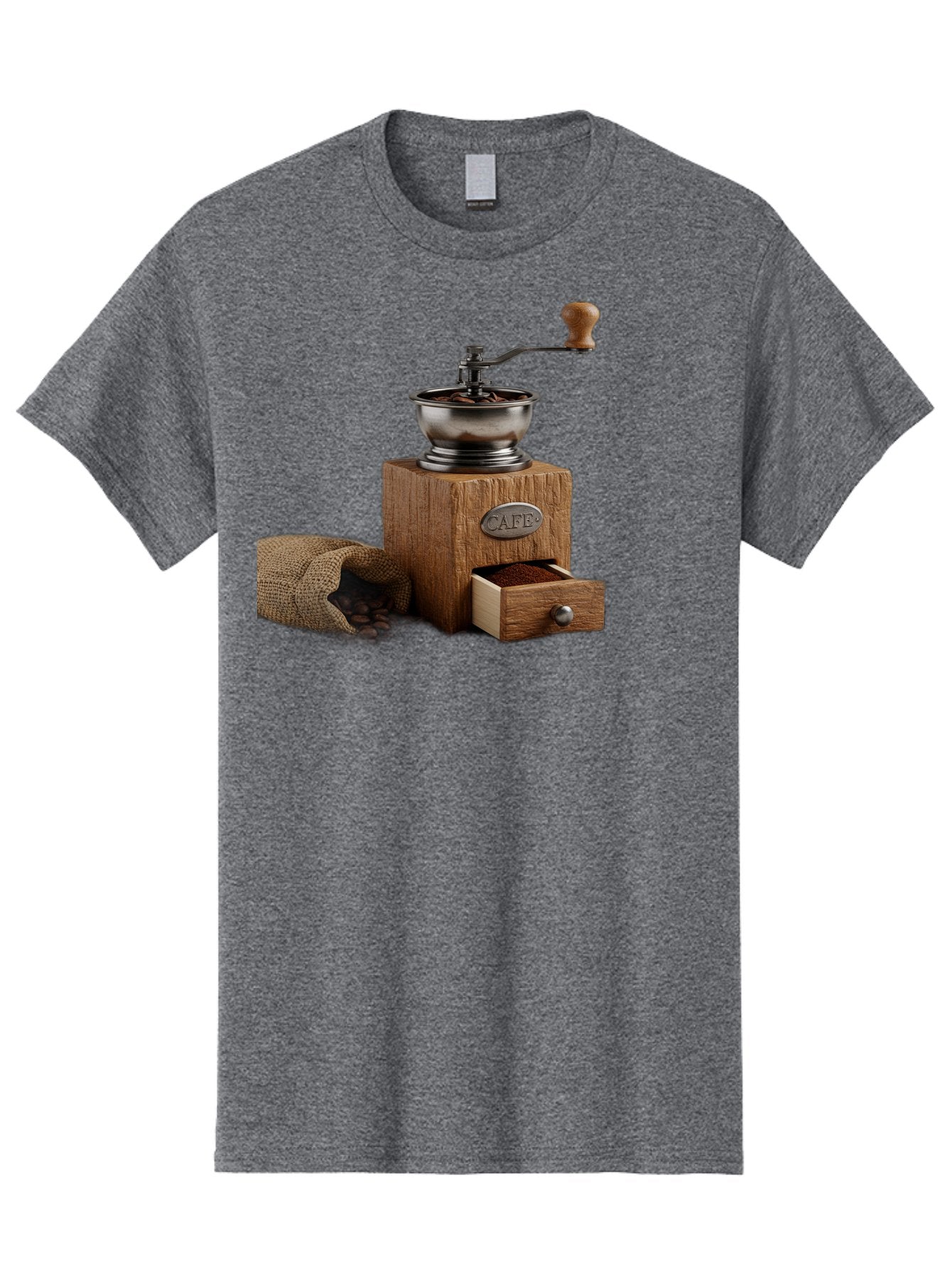 Cafe-Coffee-Grinder Men'S Graphic Tee, 100% Cotton, Comfortable Casual Summer Wear, Machine Washable, Coffee Grinder, Manual Grinder, Wooden Grinder, Cafe Label, Coffee Beans, Burlap Sack, Ground Coffee, Vintage Coffee, Coffee Roasting, Baa246 3