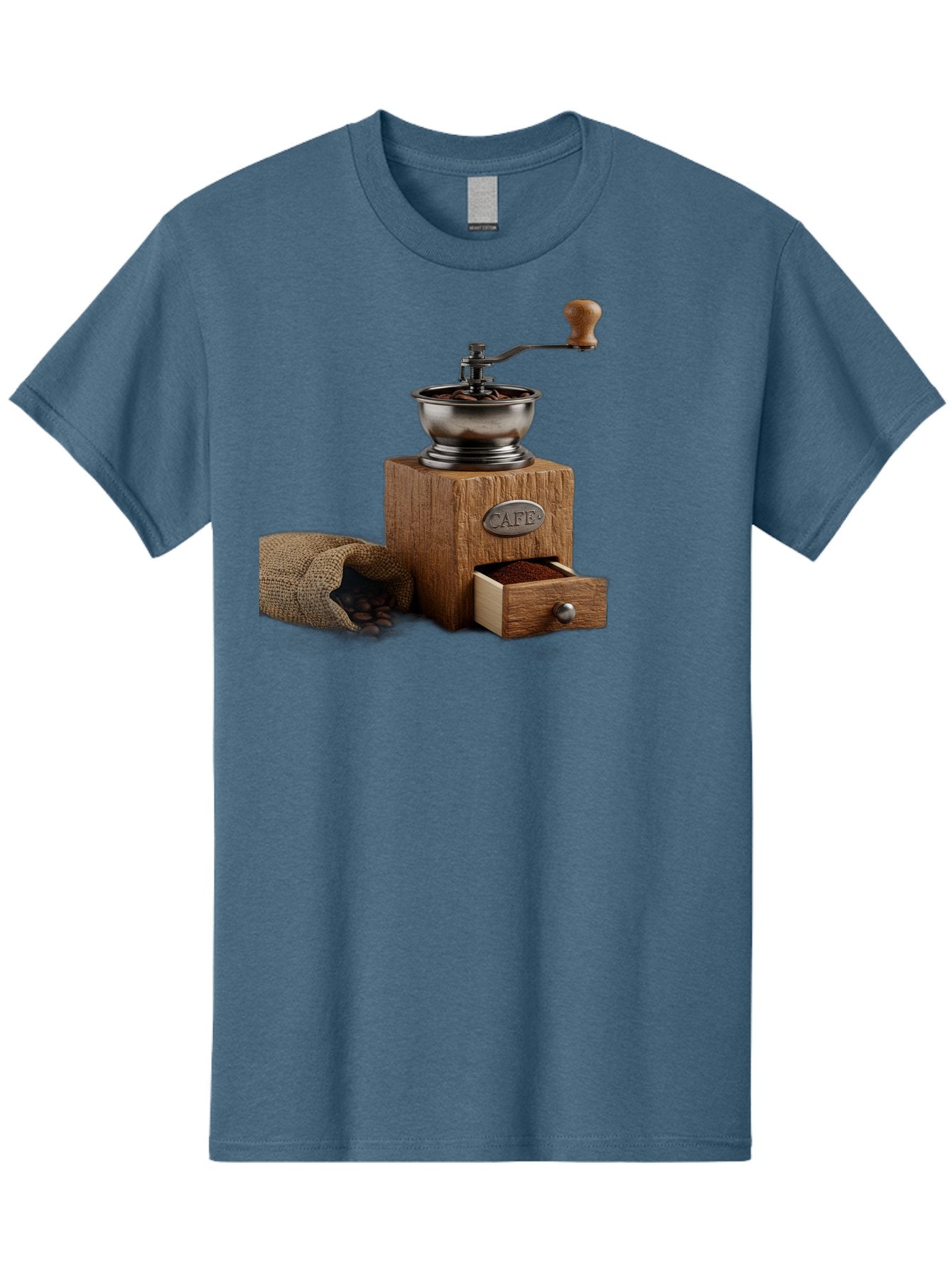 Cafe-Coffee-Grinder Men'S Graphic Tee, 100% Cotton, Comfortable Casual Summer Wear, Machine Washable, Coffee Grinder, Manual Grinder, Wooden Grinder, Cafe Label, Coffee Beans, Burlap Sack, Ground Coffee, Vintage Coffee, Coffee Roasting, Baa246 7