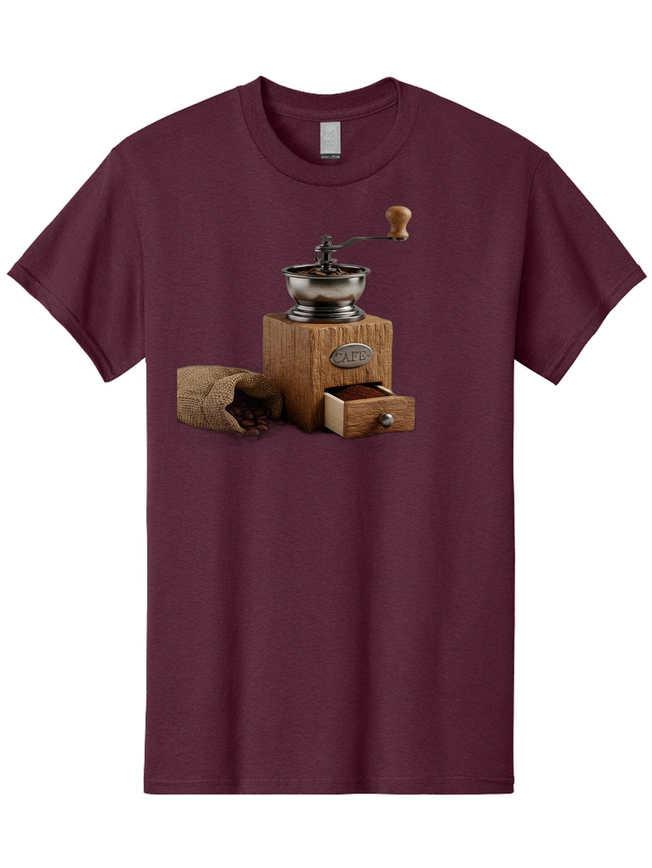 Cafe-Coffee-Grinder Men'S Graphic Tee, 100% Cotton, Comfortable Casual Summer Wear, Machine Washable, Coffee Grinder, Manual Grinder, Wooden Grinder, Cafe Label, Coffee Beans, Burlap Sack, Ground Coffee, Vintage Coffee, Coffee Roasting, Baa246 13