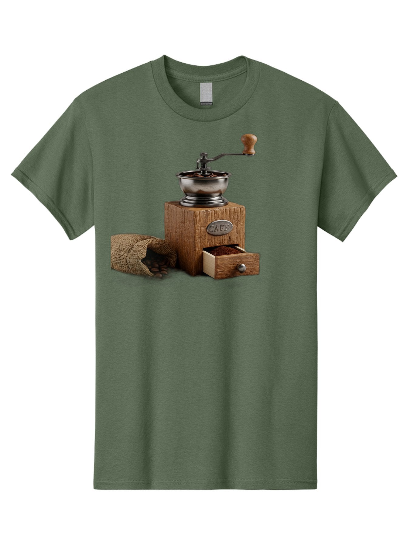 Cafe-Coffee-Grinder Men'S Graphic Tee, 100% Cotton, Comfortable Casual Summer Wear, Machine Washable, Coffee Grinder, Manual Grinder, Wooden Grinder, Cafe Label, Coffee Beans, Burlap Sack, Ground Coffee, Vintage Coffee, Coffee Roasting, Baa246 8