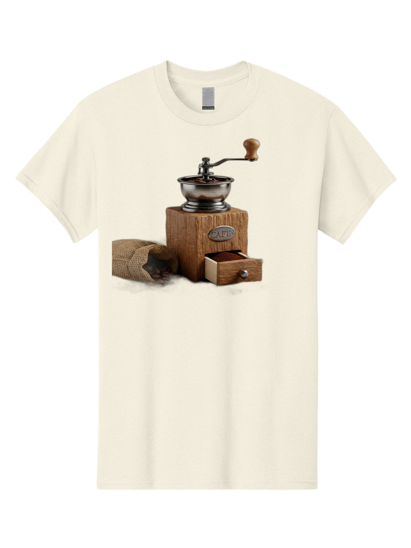 Cafe-Coffee-Grinder Men'S Graphic Tee, 100% Cotton, Comfortable Casual Summer Wear, Machine Washable, Coffee Grinder, Manual Grinder, Wooden Grinder, Cafe Label, Coffee Beans, Burlap Sack, Ground Coffee, Vintage Coffee, Coffee Roasting, Baa246 14