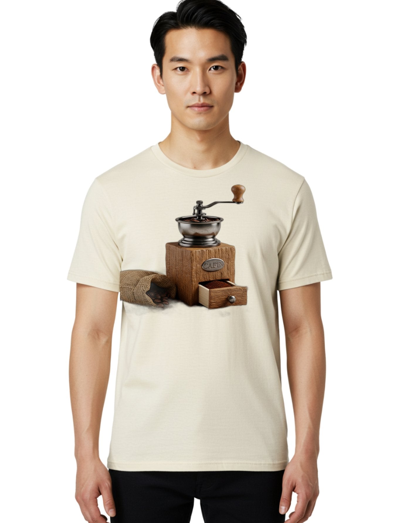Cafe-Coffee-Grinder Men'S Graphic Tee, 100% Cotton, Comfortable Casual Summer Wear, Machine Washable, Coffee Grinder, Manual Grinder, Wooden Grinder, Cafe Label, Coffee Beans, Burlap Sack, Ground Coffee, Vintage Coffee, Coffee Roasting, Baa246 29
