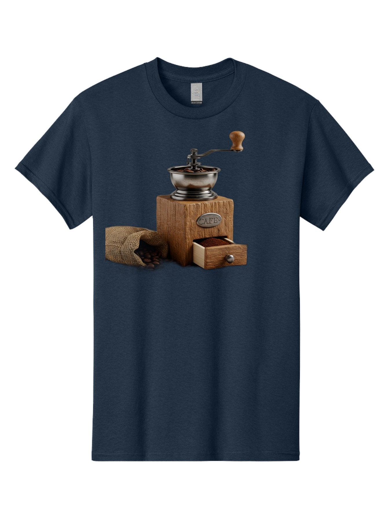 Cafe-Coffee-Grinder Men'S Graphic Tee, 100% Cotton, Comfortable Casual Summer Wear, Machine Washable, Coffee Grinder, Manual Grinder, Wooden Grinder, Cafe Label, Coffee Beans, Burlap Sack, Ground Coffee, Vintage Coffee, Coffee Roasting, Baa246