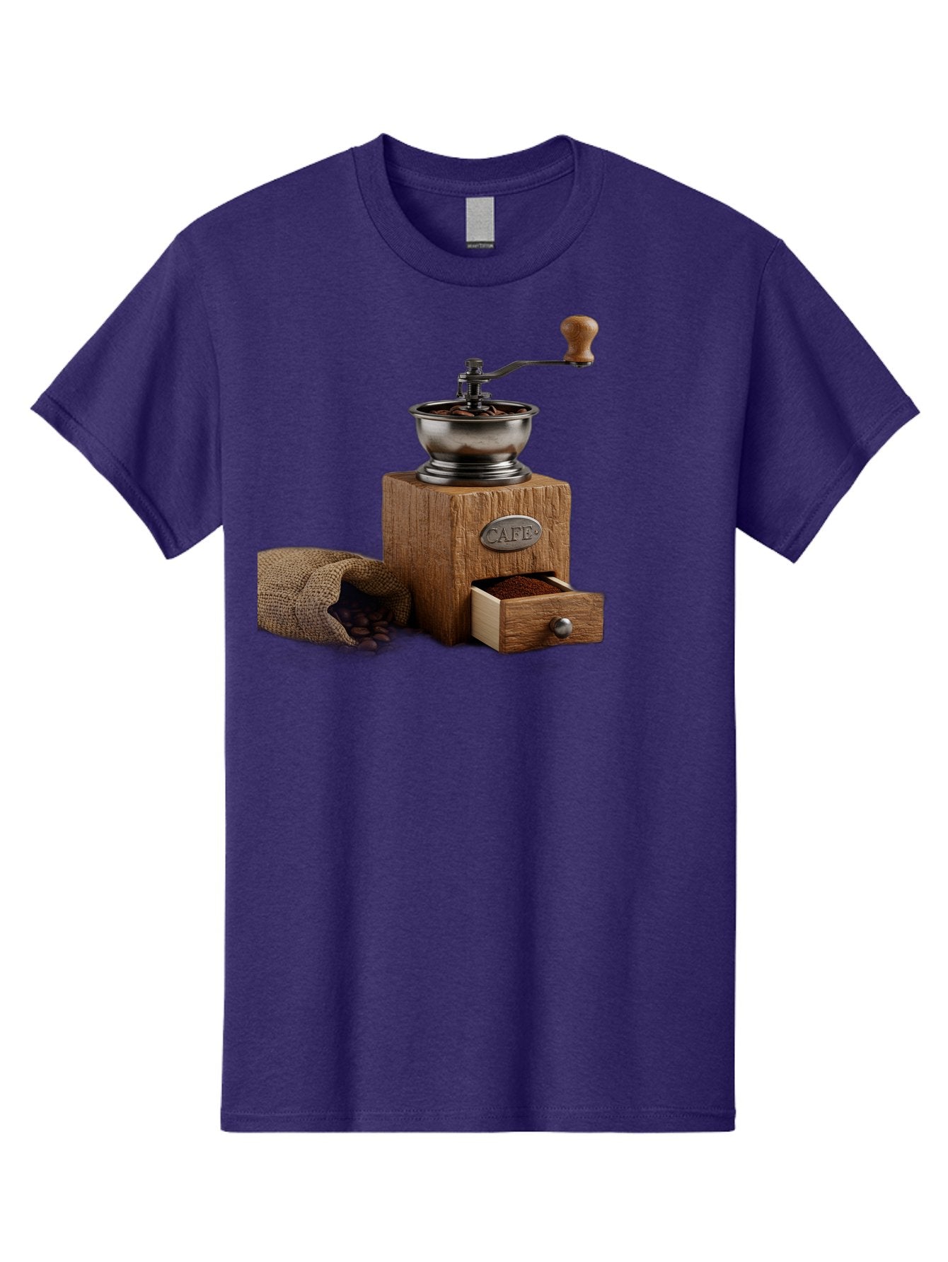 Cafe-Coffee-Grinder Men'S Graphic Tee, 100% Cotton, Comfortable Casual Summer Wear, Machine Washable, Coffee Grinder, Manual Grinder, Wooden Grinder, Cafe Label, Coffee Beans, Burlap Sack, Ground Coffee, Vintage Coffee, Coffee Roasting, Baa246 5