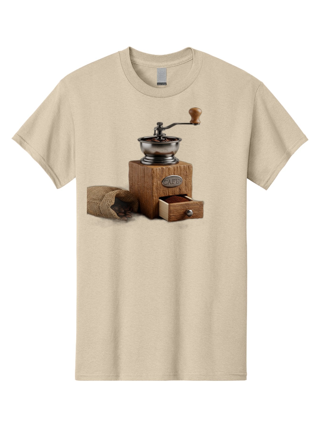 Cafe-Coffee-Grinder Men'S Graphic Tee, 100% Cotton, Comfortable Casual Summer Wear, Machine Washable, Coffee Grinder, Manual Grinder, Wooden Grinder, Cafe Label, Coffee Beans, Burlap Sack, Ground Coffee, Vintage Coffee, Coffee Roasting, Baa246 6