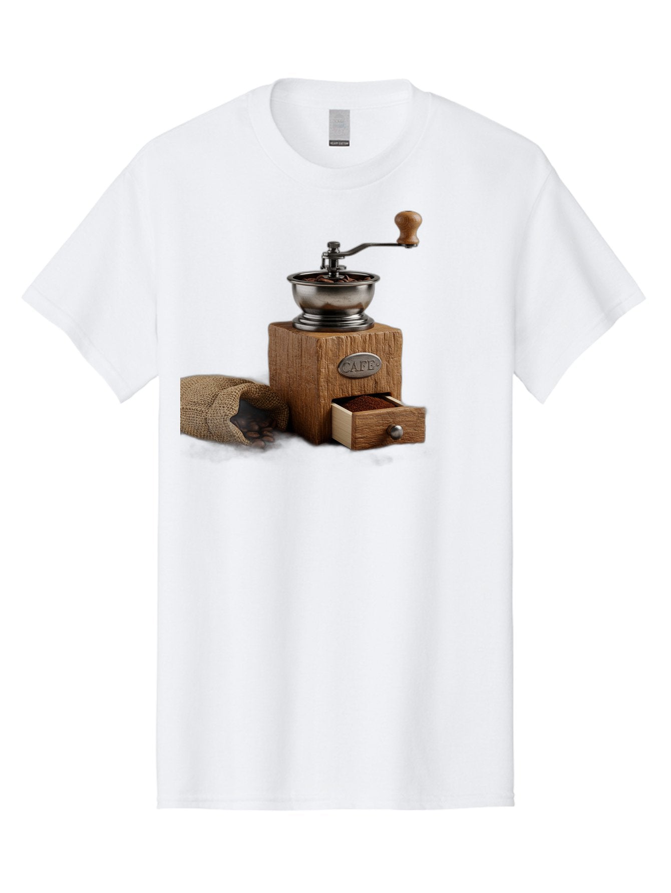 Cafe-Coffee-Grinder Men'S Graphic Tee, 100% Cotton, Comfortable Casual Summer Wear, Machine Washable, Coffee Grinder, Manual Grinder, Wooden Grinder, Cafe Label, Coffee Beans, Burlap Sack, Ground Coffee, Vintage Coffee, Coffee Roasting, Baa246 11