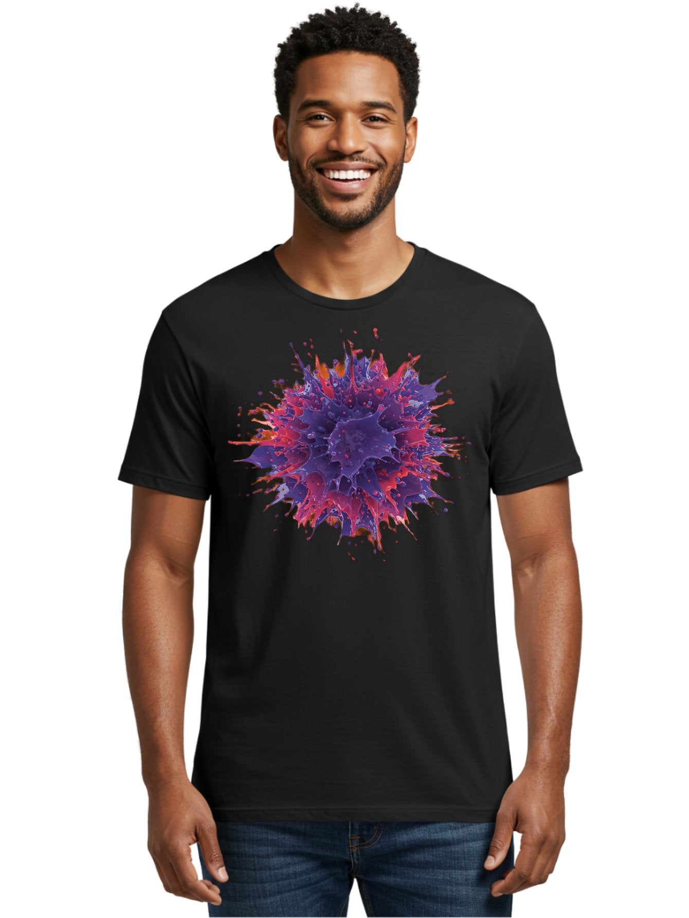 Cancer-Cell Men'S Graphic Tee, 100% Cotton, Comfortable Casual Summer Wear, Machine Washable, Cancer Cell, Tumor Cell, Abnormal Cell Growth, Purple And Red Cell Structure, Spiky Cell Texture, Medical Illustration, Cancer Research, Cell Biology Baa248 18