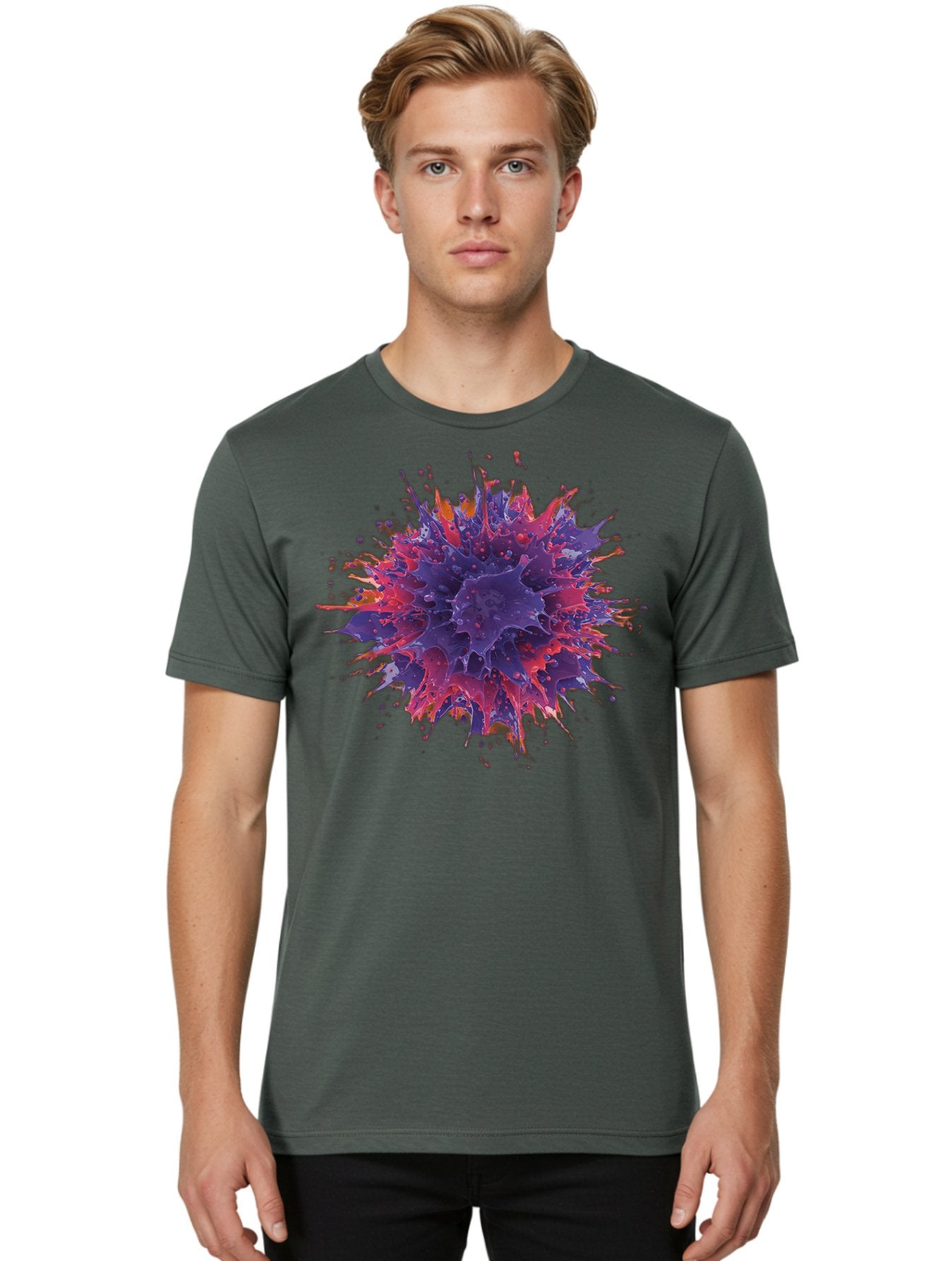 Cancer-Cell Men'S Graphic Tee, 100% Cotton, Comfortable Casual Summer Wear, Machine Washable, Cancer Cell, Tumor Cell, Abnormal Cell Growth, Purple And Red Cell Structure, Spiky Cell Texture, Medical Illustration, Cancer Research, Cell Biology Baa248 17