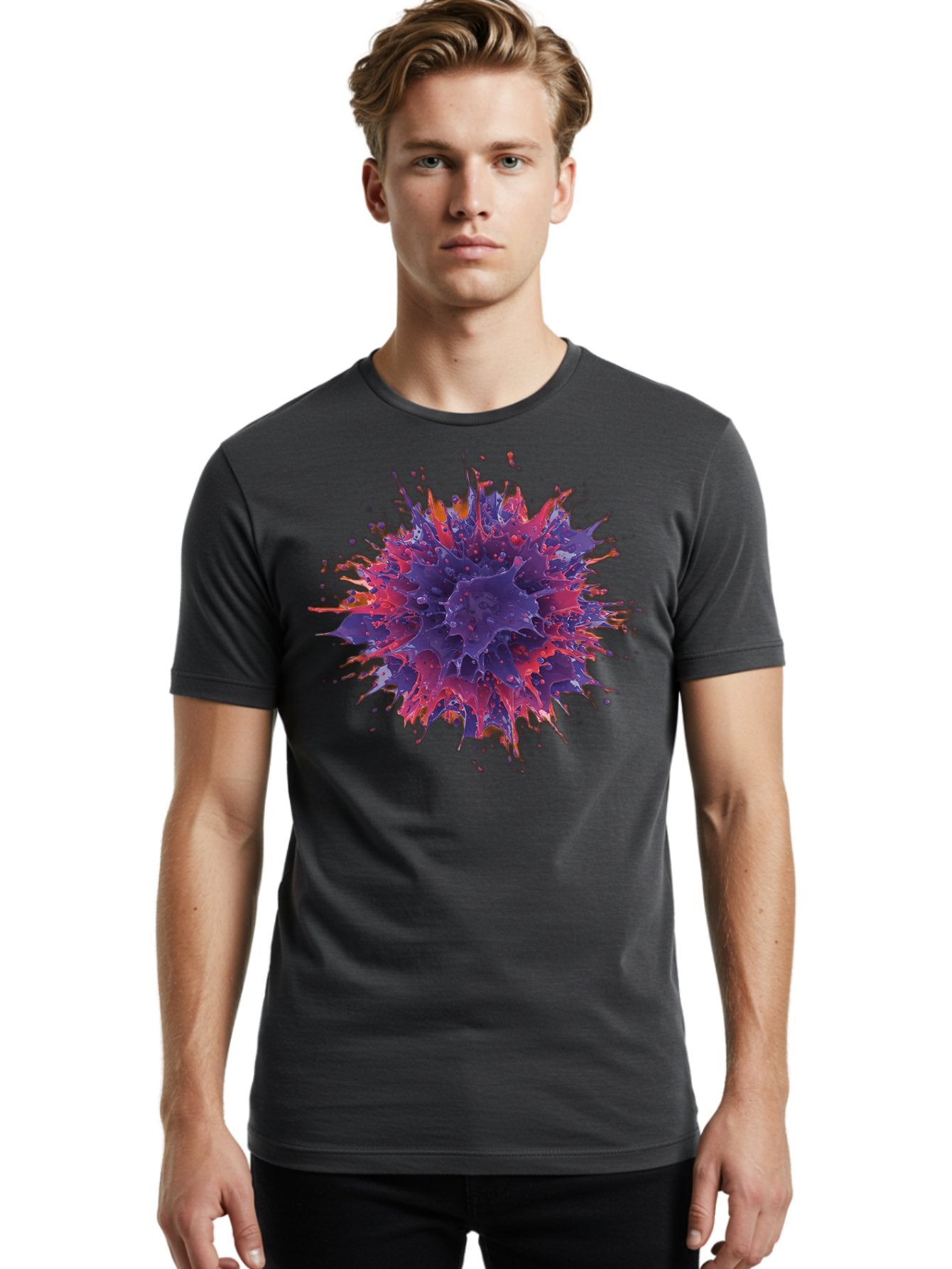 Cancer-Cell Men'S Graphic Tee, 100% Cotton, Comfortable Casual Summer Wear, Machine Washable, Cancer Cell, Tumor Cell, Abnormal Cell Growth, Purple And Red Cell Structure, Spiky Cell Texture, Medical Illustration, Cancer Research, Cell Biology Baa248 29