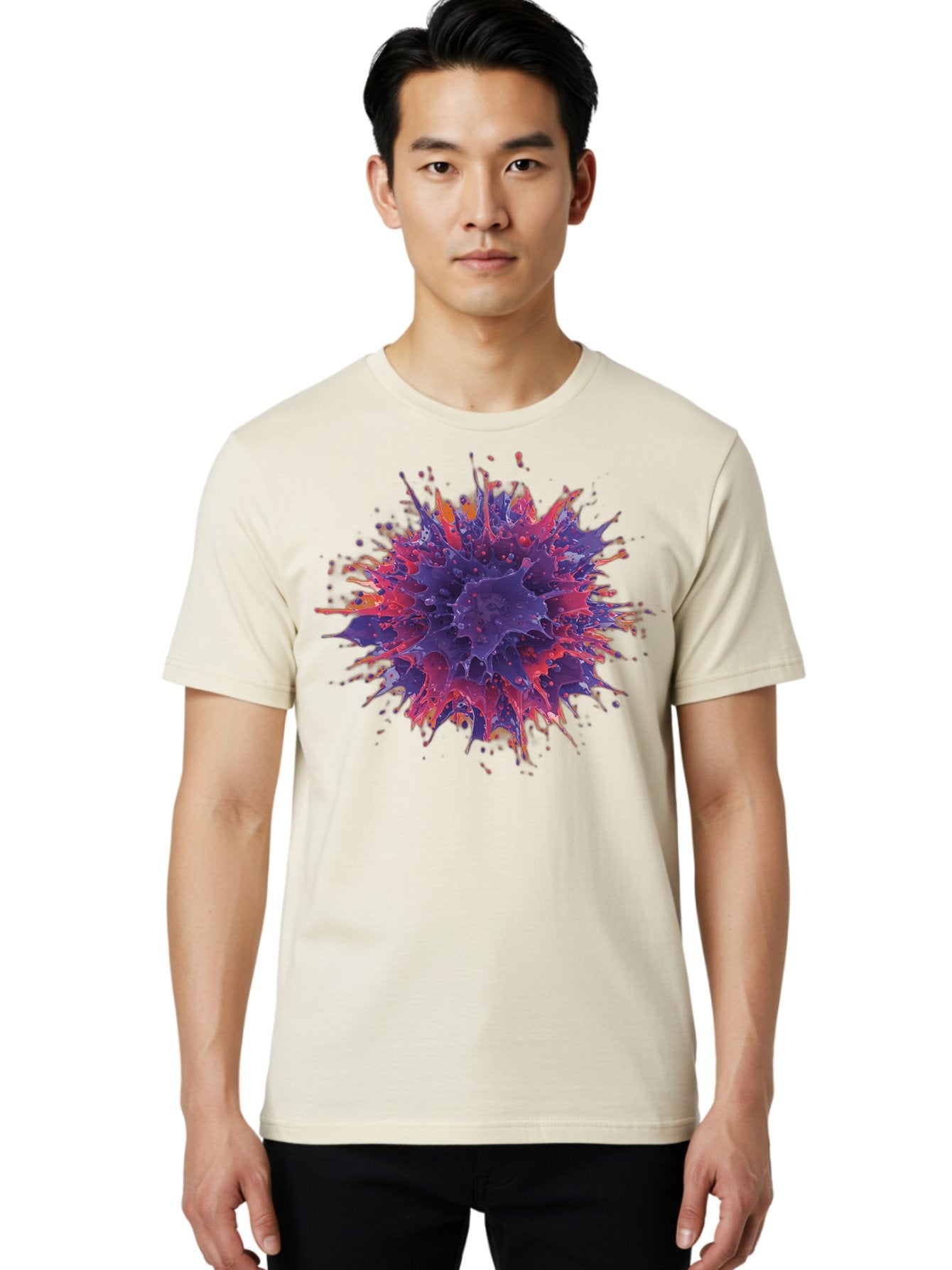 Cancer-Cell Men'S Graphic Tee, 100% Cotton, Comfortable Casual Summer Wear, Machine Washable, Cancer Cell, Tumor Cell, Abnormal Cell Growth, Purple And Red Cell Structure, Spiky Cell Texture, Medical Illustration, Cancer Research, Cell Biology Baa248 28