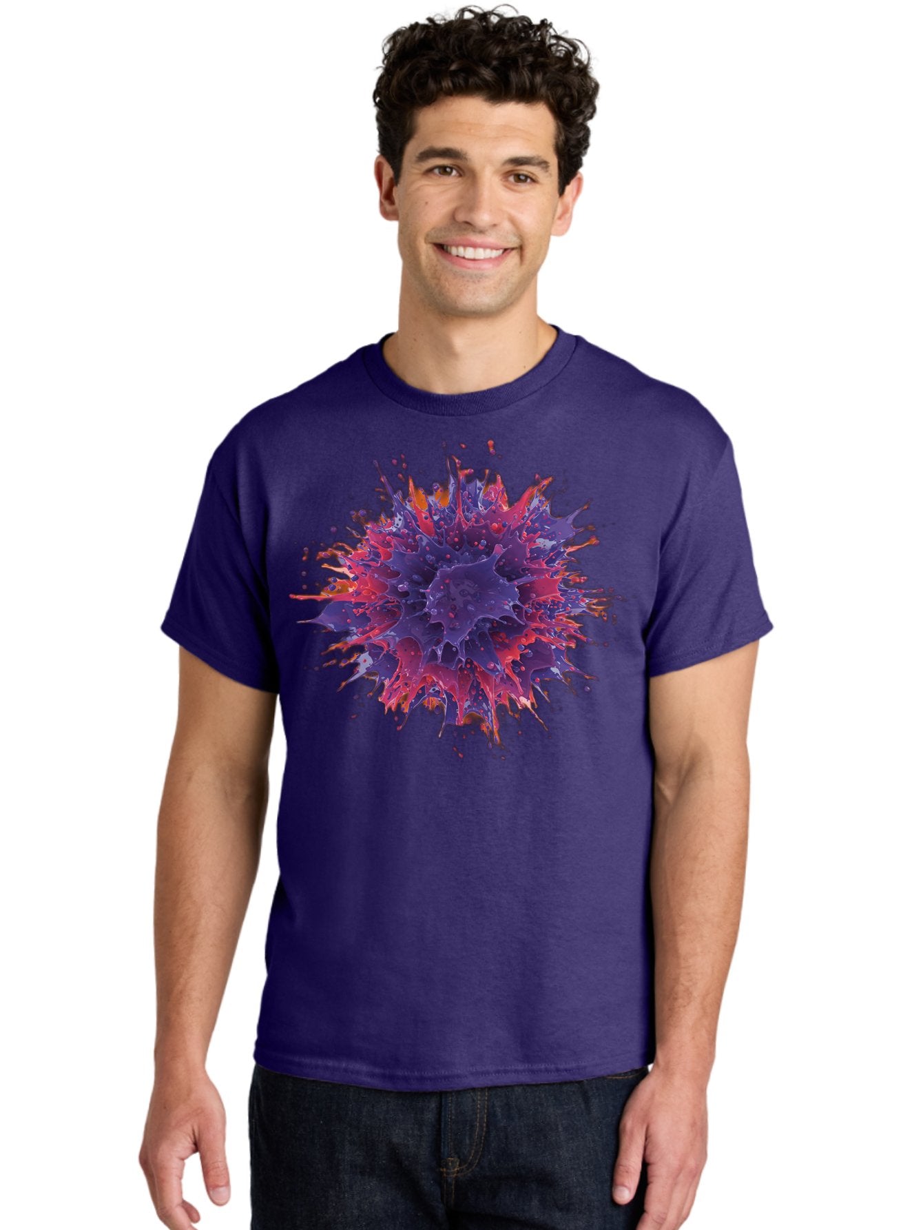 Cancer-Cell Men'S Graphic Tee, 100% Cotton, Comfortable Casual Summer Wear, Machine Washable, Cancer Cell, Tumor Cell, Abnormal Cell Growth, Purple And Red Cell Structure, Spiky Cell Texture, Medical Illustration, Cancer Research, Cell Biology Baa248 30