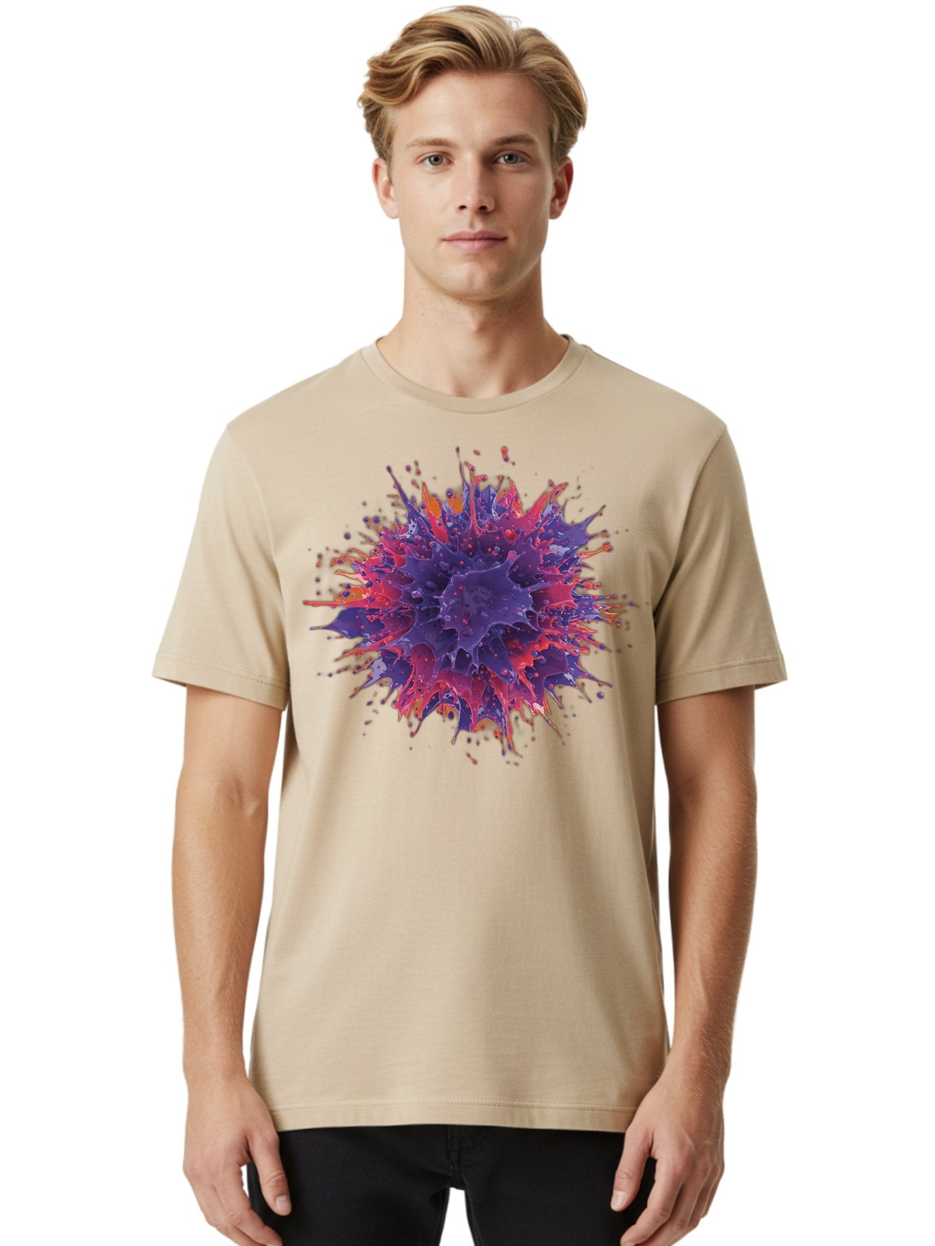Cancer-Cell Men'S Graphic Tee, 100% Cotton, Comfortable Casual Summer Wear, Machine Washable, Cancer Cell, Tumor Cell, Abnormal Cell Growth, Purple And Red Cell Structure, Spiky Cell Texture, Medical Illustration, Cancer Research, Cell Biology Baa248 24