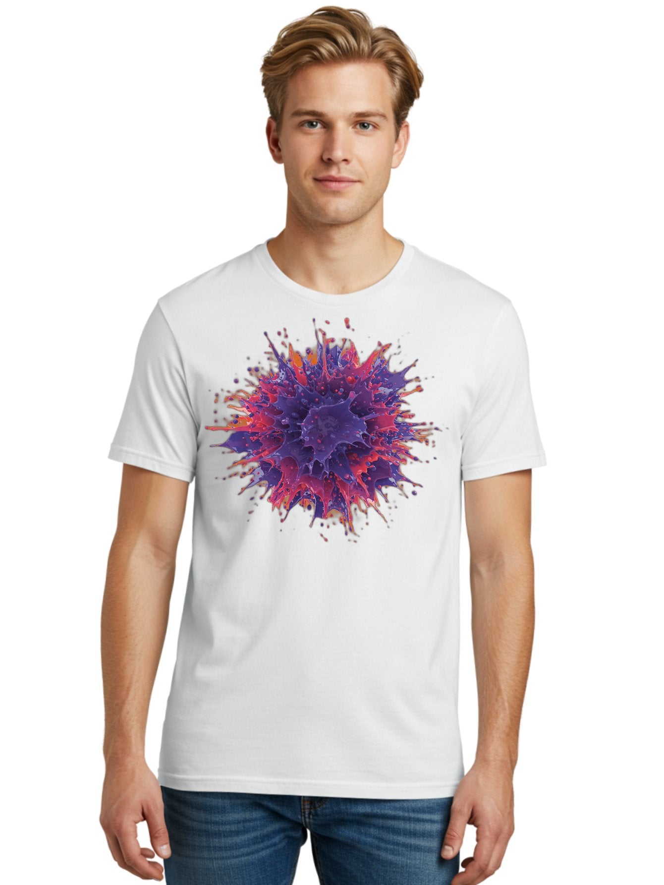 Cancer-Cell Men'S Graphic Tee, 100% Cotton, Comfortable Casual Summer Wear, Machine Washable, Cancer Cell, Tumor Cell, Abnormal Cell Growth, Purple And Red Cell Structure, Spiky Cell Texture, Medical Illustration, Cancer Research, Cell Biology Baa248 27